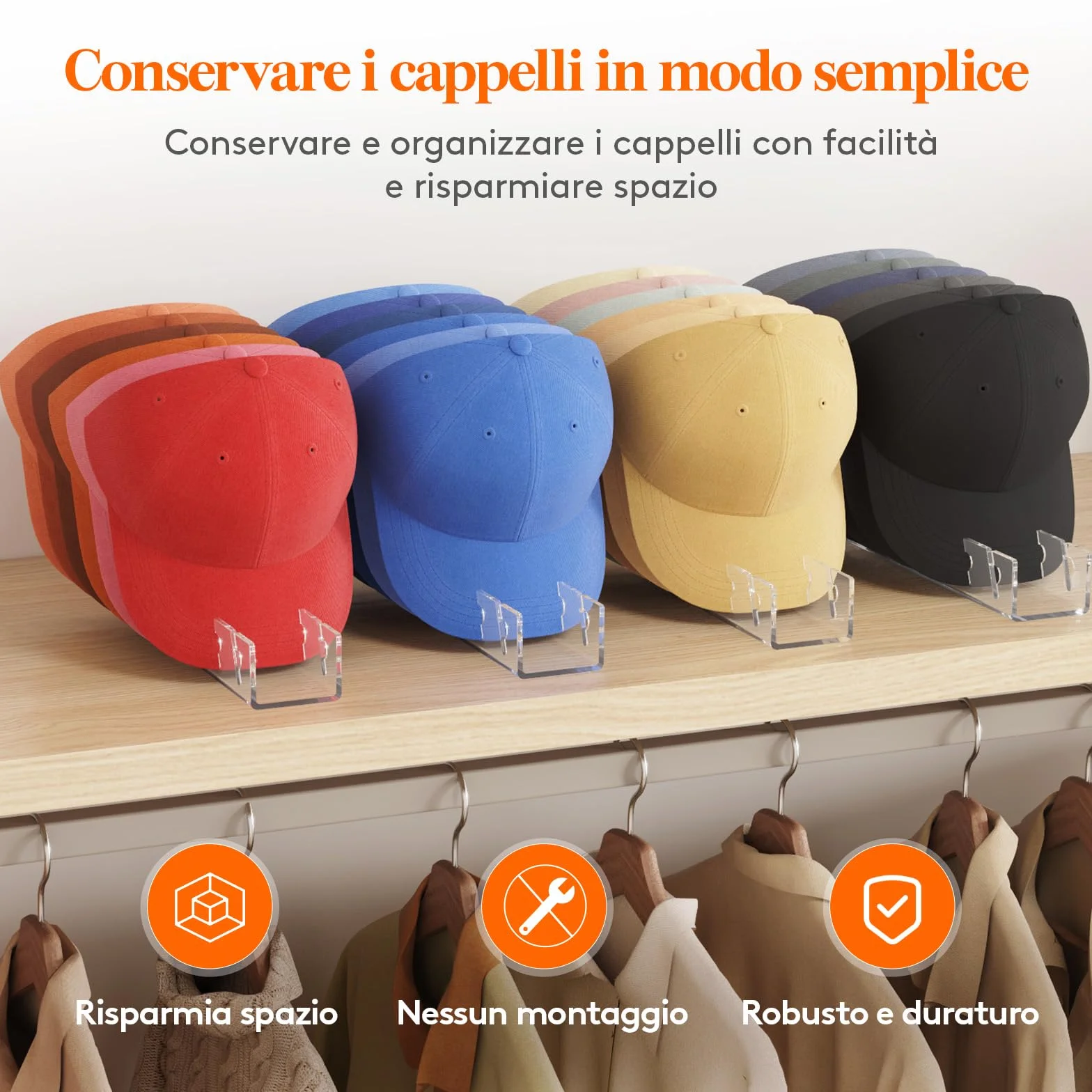 Lifewit 2 Pezzi Porta Cappellini con Visiera, Plastica Porta Cappelli per Berretto da Baseball, Trasparente