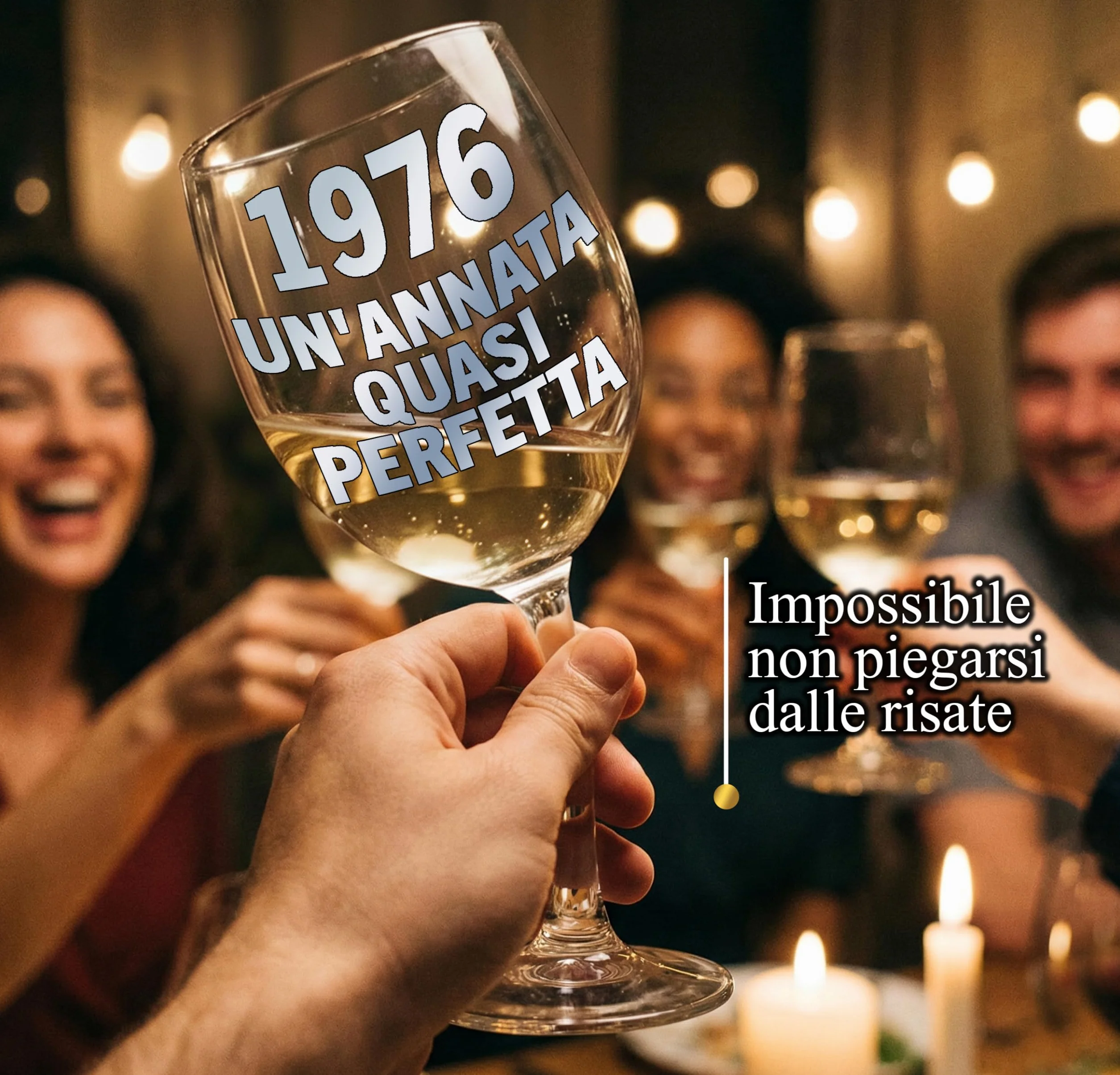 Calice Vino Personalizzato 50 ANNI - Bicchiere Piegato 440ml Cristallino Compleanno Regalo Originale 1976 con Scatola
