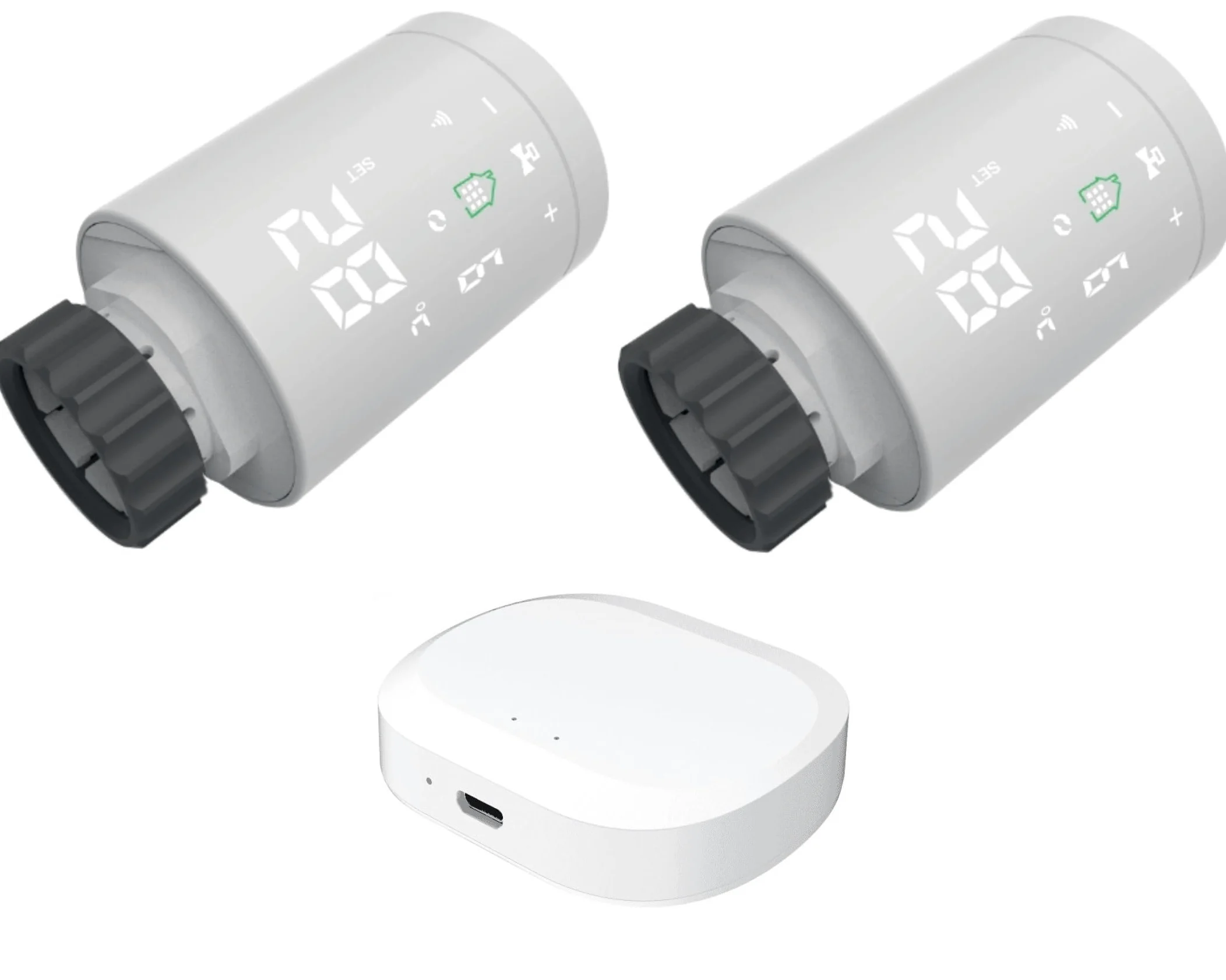 2 Valvole termostatiche digitali Smart per Radiatori + Gateway Zigbee (si connette al Wi-Fi), controllo da APP, Alexa o Google