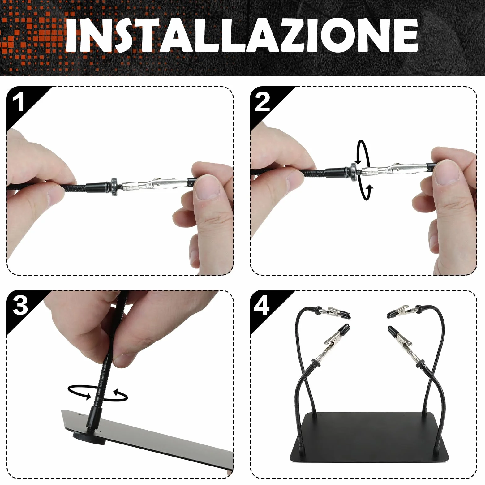 Terza mano per saldatura, modellismo, accessori tonhui, strumento di supporto per circuiti stampati, quattro bracci, helping mani, fai da te, hobby, officina, helping station, piccolo