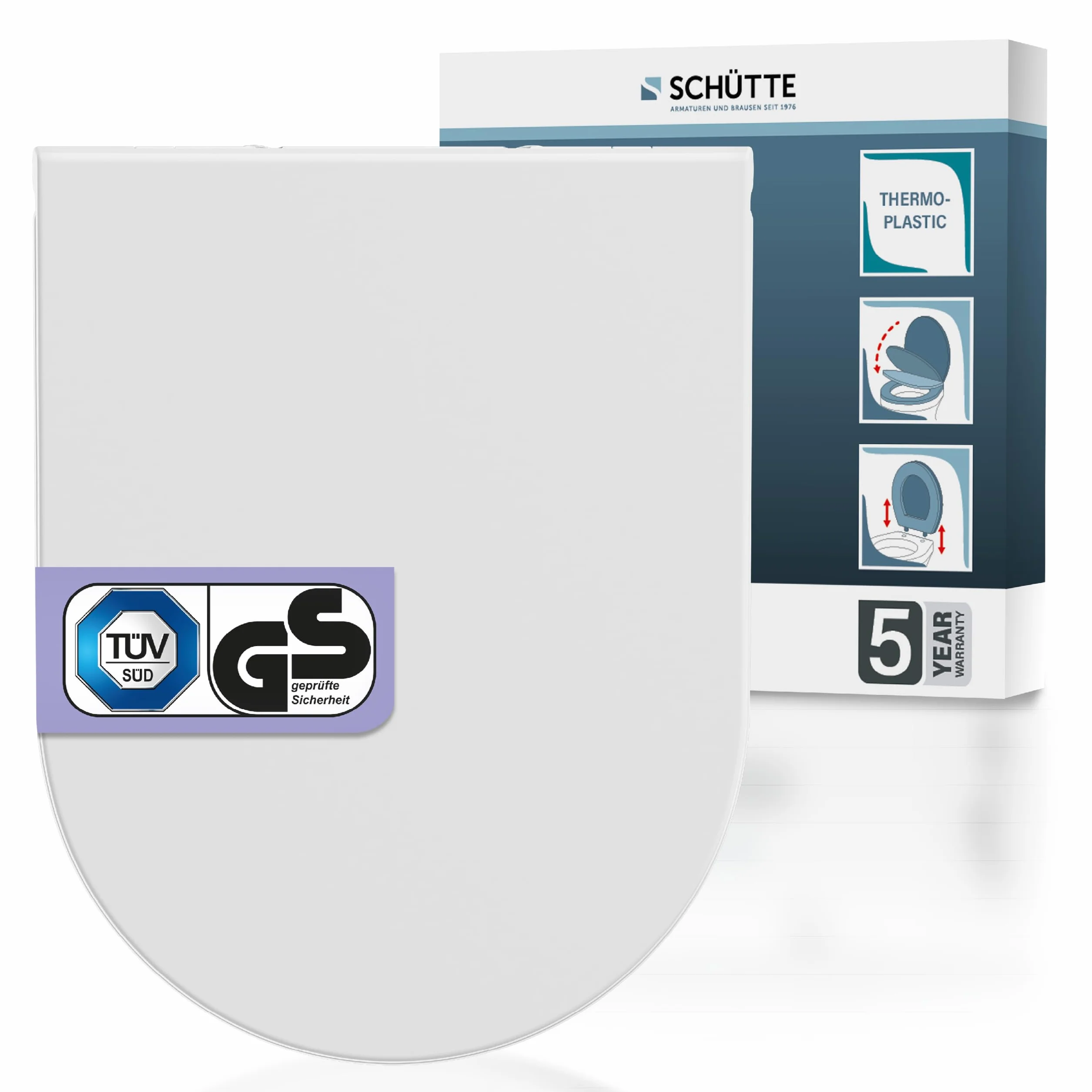 Sedile WC a forma di D con abbassamento automatico, certificato TÜV, coperchio rimovibile in materiale infrangibile, facile da montare con stencil di montaggio, coperchio WC e occhiali portata fino a