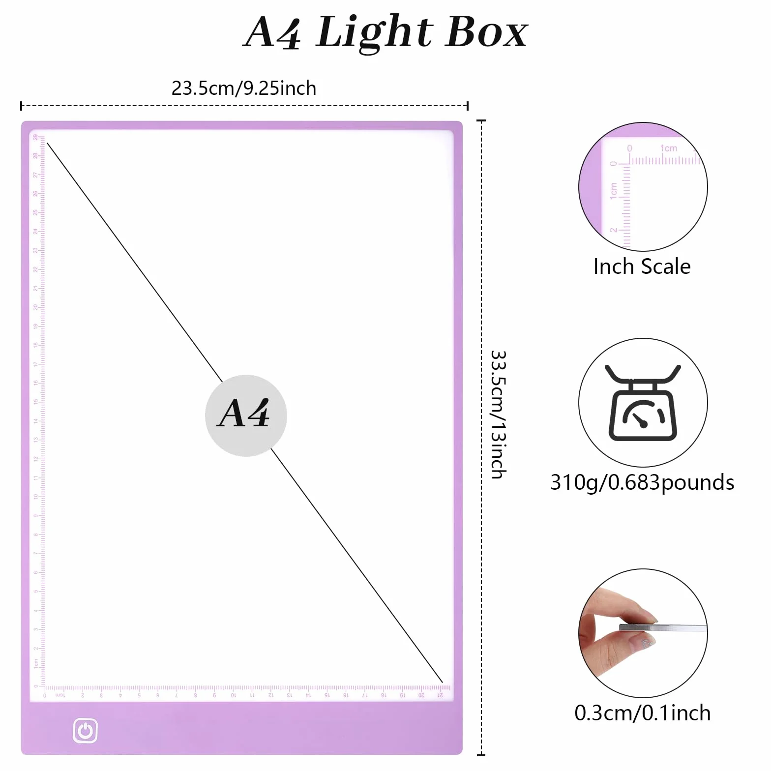 Damcyer LED Tavoletta Luminosa A4, Lavagna Luminosa per Disegnare, Light Board Acrilico con Luminosità Regolabile, Ultrasottile Lavagna Luminosa per Pittura Diamante, Animazione, Progettazione, Viola