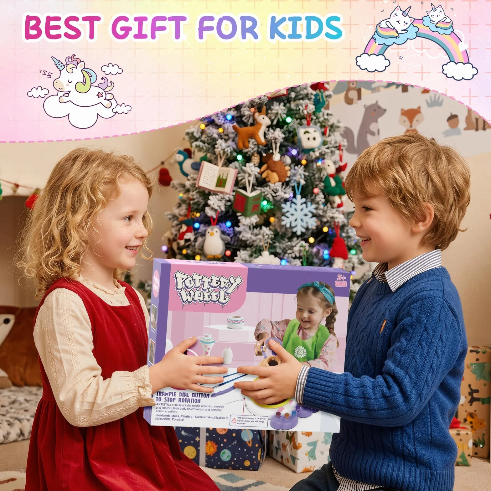 Tornio per Ceramica Bambina 3+ Anni, Fai Da Te Pottery Wheel Kit con Argilla Autoindurente, Lavoretti Creativi per Bambini, DIY Arte e Pittura Laboratorio, Natale Compleanno Regalo bimba Ragazza