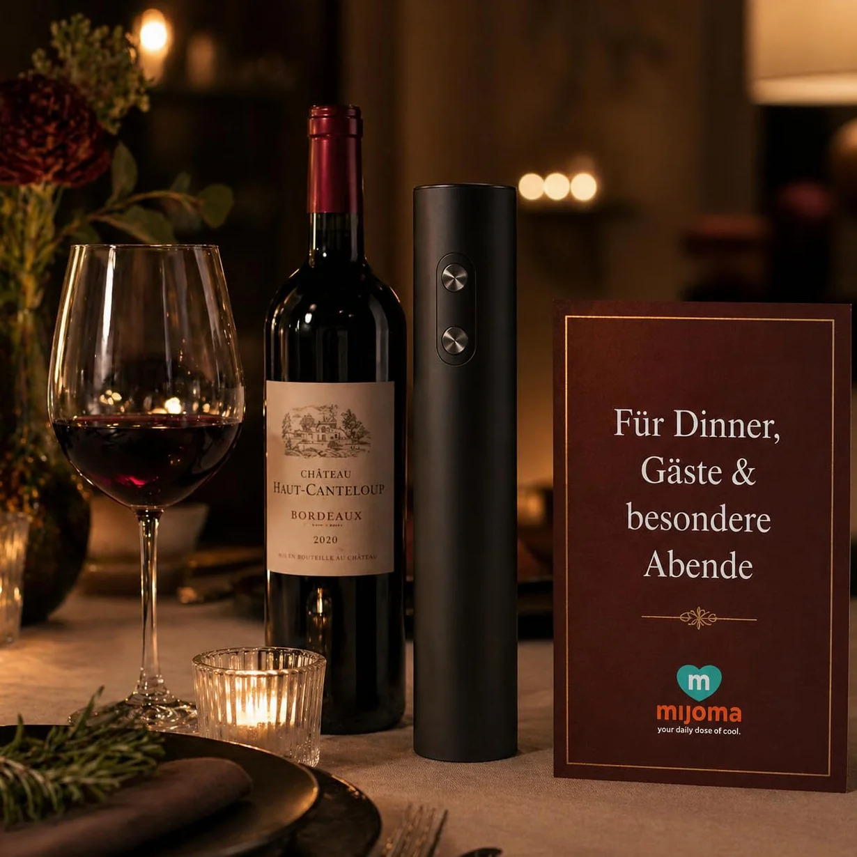 MIJOMA Apribottiglie elettrico nero - Cavatappi automatico in ABS per bottiglie di vino, cene, bar e cucina