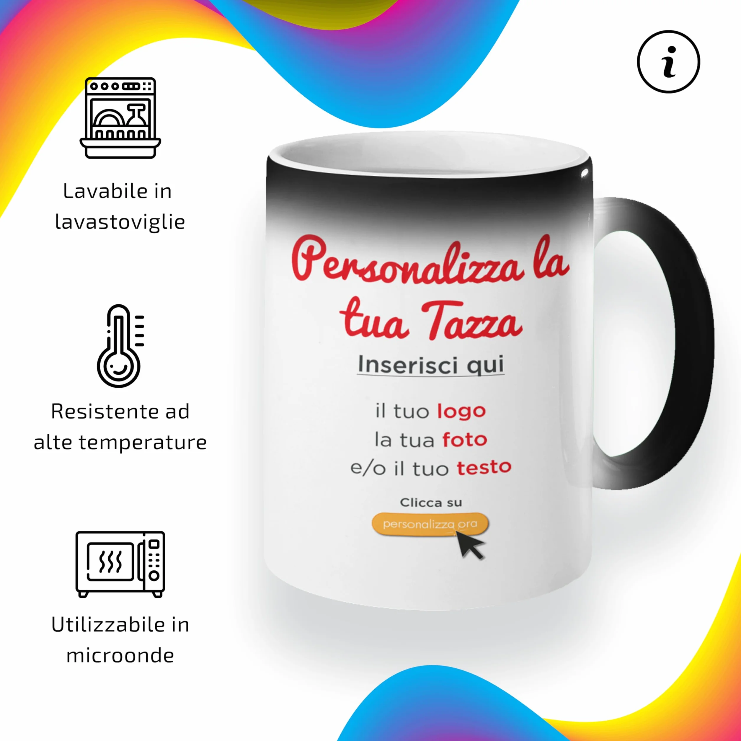 Tazza Magica Personalizzata con Foto, Testo e Logo - Mug in Ceramica Stampa Personalizzabile - Idea Regalo Uomo e Donna - Made in Italy