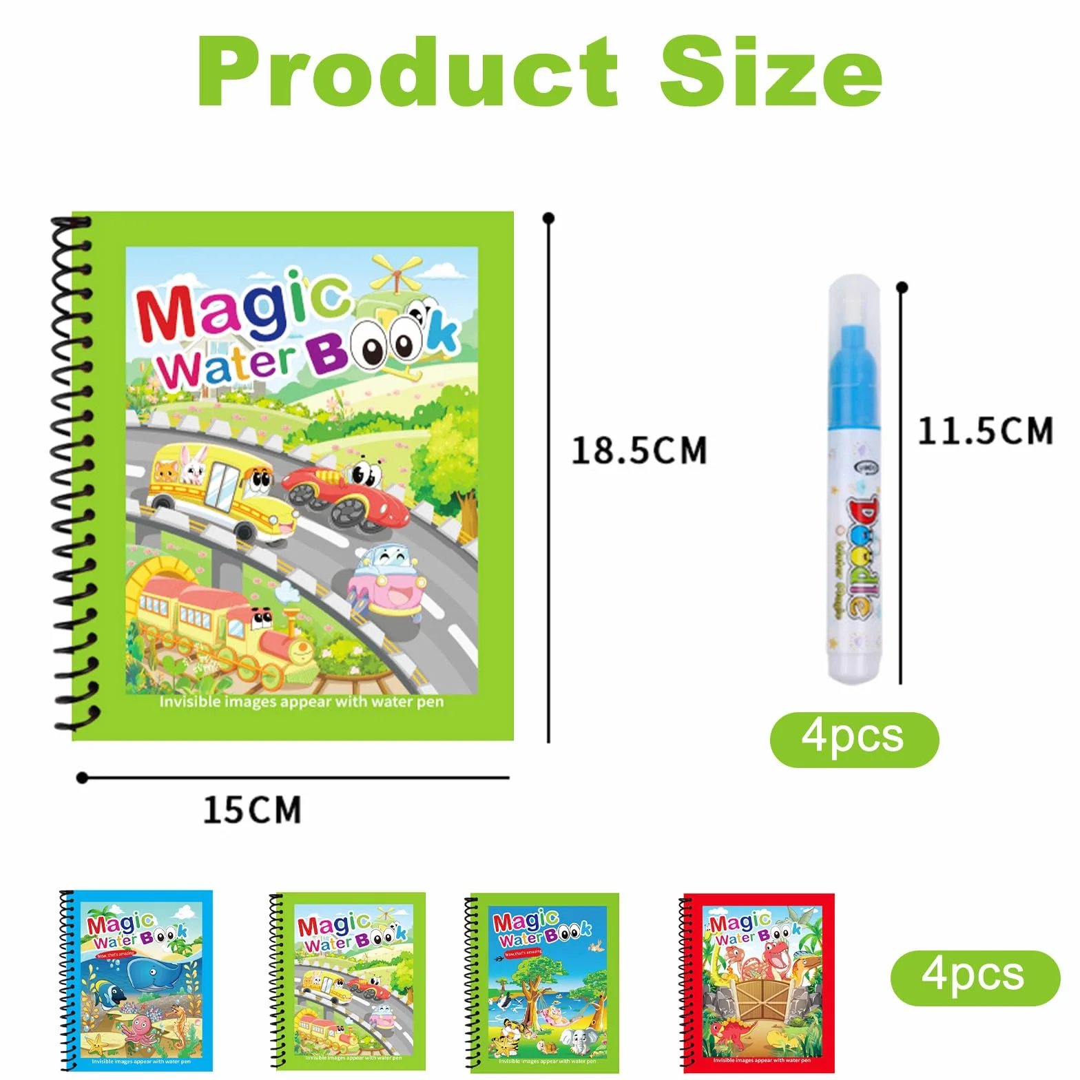 Foonary 4 libri da colorare ad acqua riutilizzabili con penna