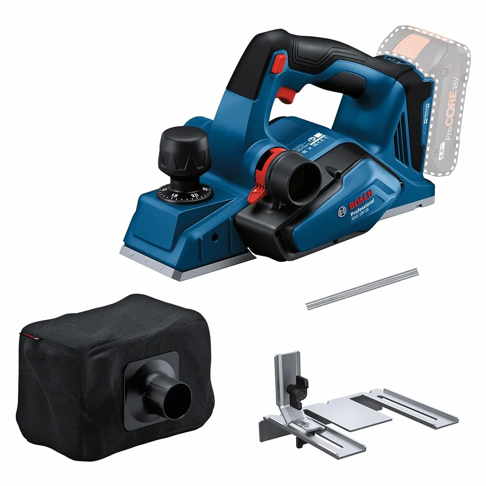 Bosch Professional 18V System Pialletto a batteria GHO 18V-26 (motore brushless, incl. sacchetto raccoglipolvere, guida parallela, 1 lama reversibile Wood Razor, senza batteria/caricabatteria)