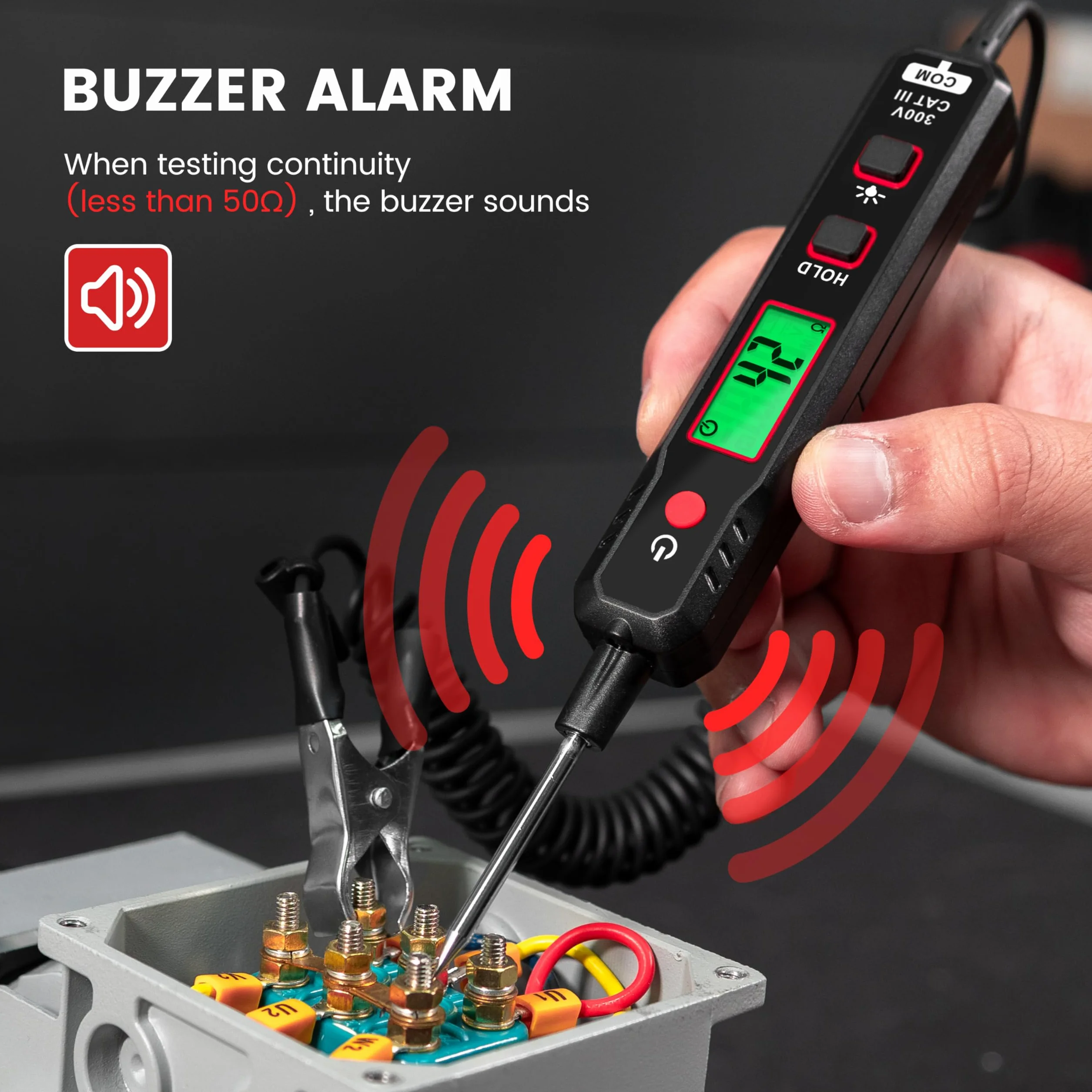 KAIWEETS Penna di Tester Intelligente per Auto, Sonda Elettricisti Con Tensione DC Retroilluminata da 0,8V-100V, Luce di Prova Automobilistica Digitale con Torcia, Tester Automatico Batterie