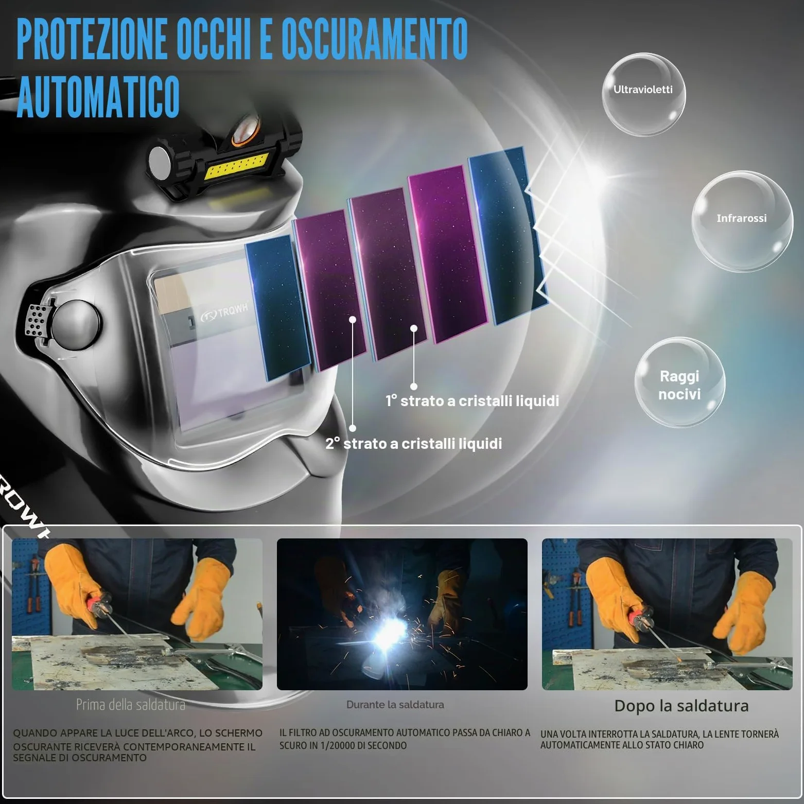 TRQWH Casco di saldatura auto-oscurante e accessori