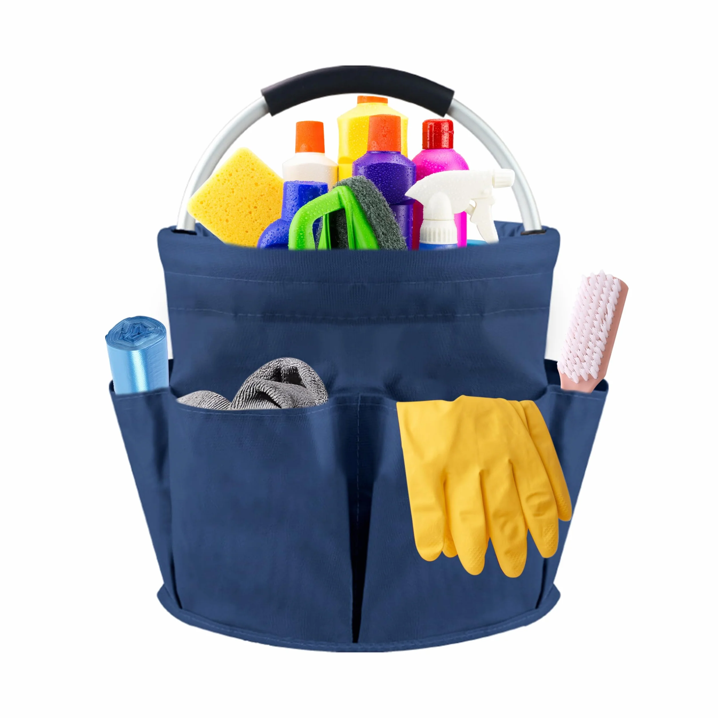 Cesto per la Conservazione, Carrello Pulizie con Manico, Grande Contenitore Organizer per Pulizia, Multi Tasche, Borsa per Pulizia (Blu scuro)