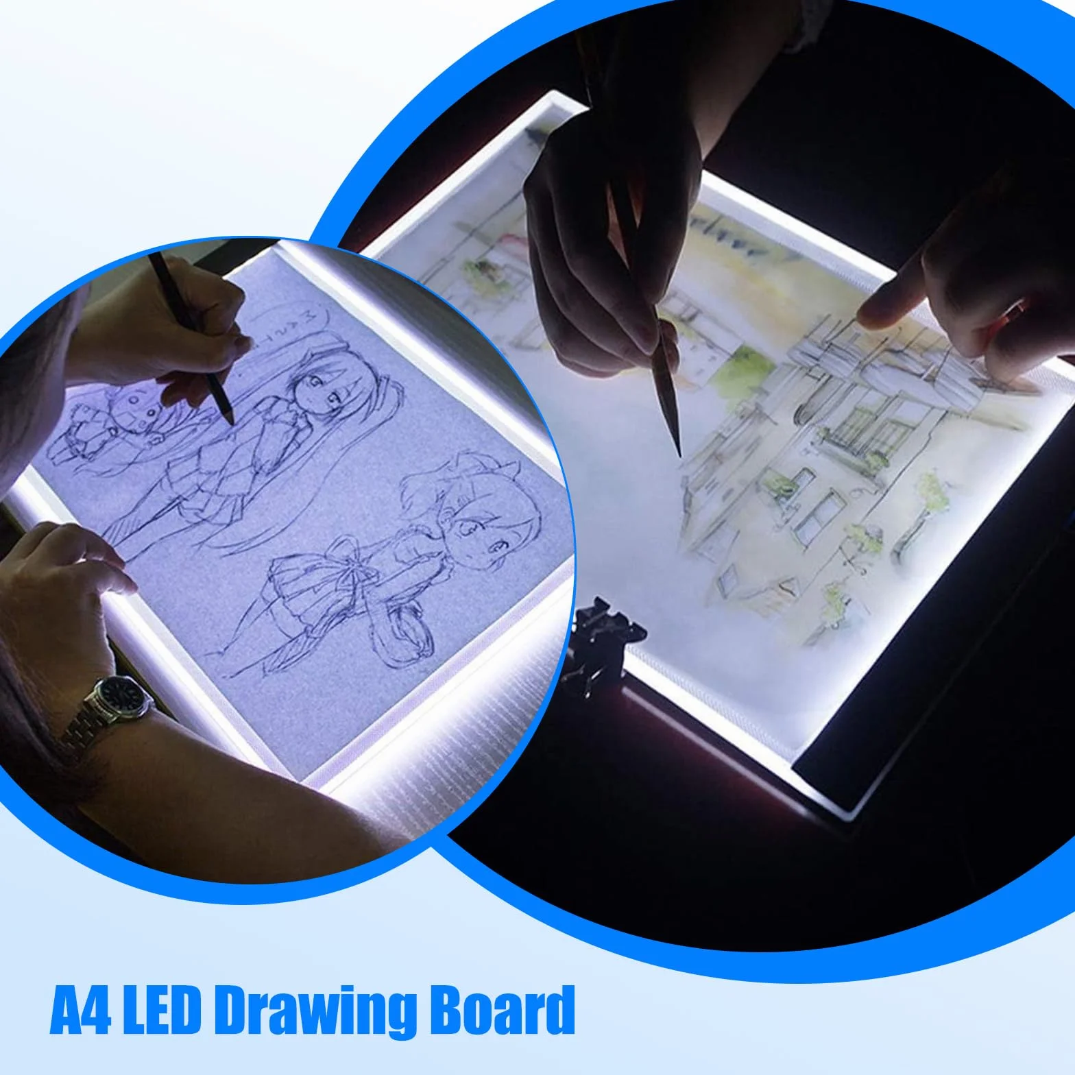 VFANDV Tavoletta Luminosa A4, Lavagna Luminosa per Disegnare con Cavo USB LED Light Pad con Luminosità Regolabile per Animazione Schizzi Progettazione Disegno Pittura a Diamante 5D