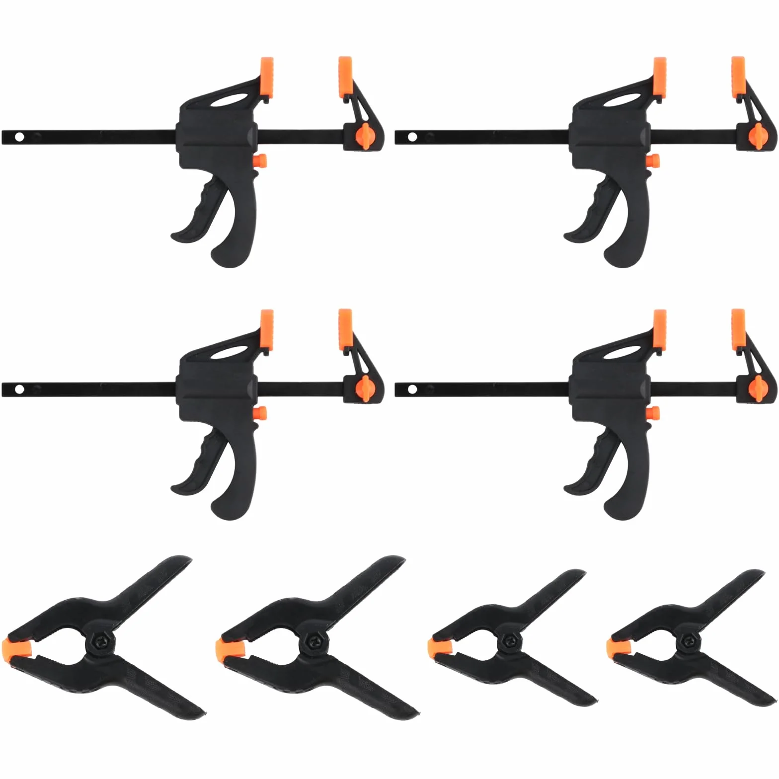4 Pz Morsetto da Falegname con 4 Pz Morsetto a Molla(5cm, 7,6cm), Morsetti a Barra, Morsetti a Molla, Morsetti Presa Rapida, per Lavorazione Legno Fai da Te, Artigianato Fatto a Mano