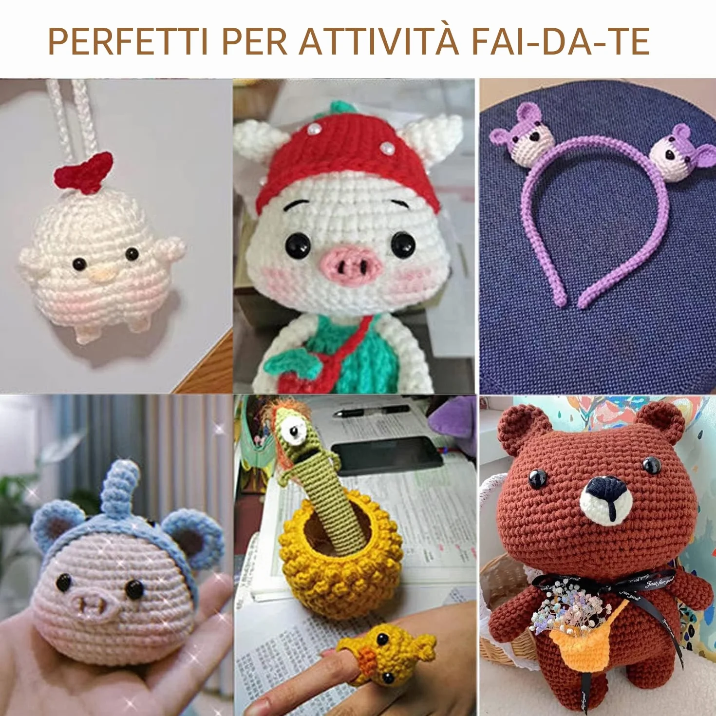 100 occhi di sicurezza per animali all'uncinetto, occhi a bottone in plastica, per bambole, peluche e orsacchiotti, fai da te, 6-12 mm