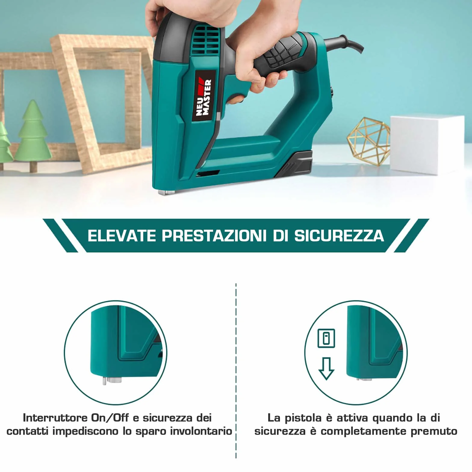 NEU MASTER Sparachiodi Elettrica, Graffettatrice/Chiodatrice Elettrica per DIY Tappezzeria Leggera/Legno/Lavori Tessili, Inclusi 400 Graffe e 200 Chiodi