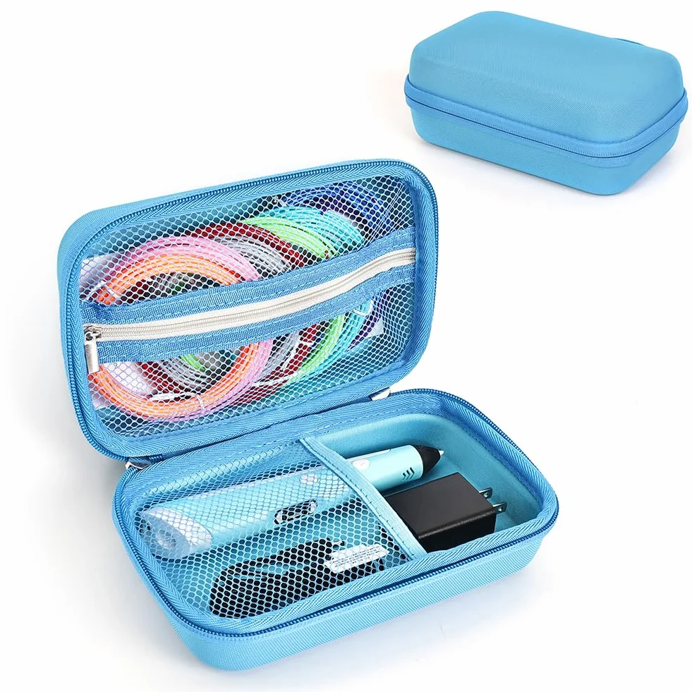 Custodia rigida per penna per stampa 3D SCRIB3D P1/MYNT3D Super 3D Pen antiurto custodia da viaggio rigida anti-goccia con tasca in rete per filamento PLA e caricabatterie, Blu