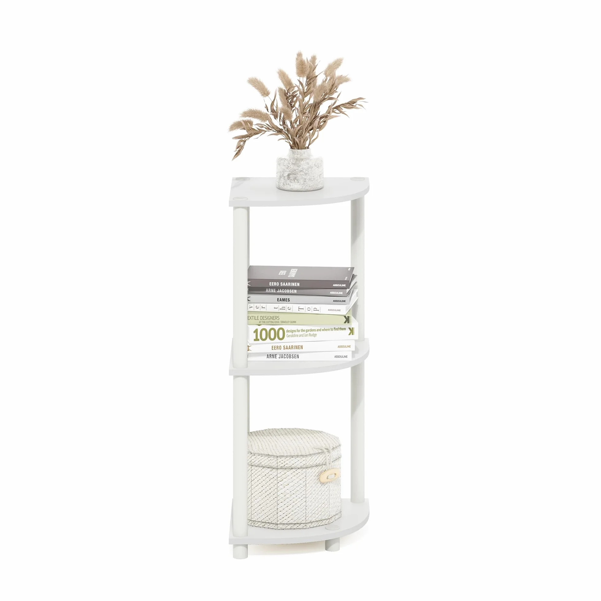 Furinno Turn-N-Tube Scaffale multiuso espositore angolare a 3 livelli, Bianco/Bianco