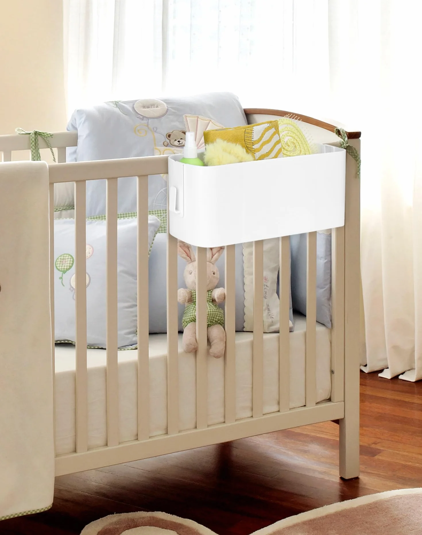 QWORK® 2 pezzi cesto portaoggetti da appendere con ganci rimovibili, organizer per appendere il letto, per libri, telefoni, accessori