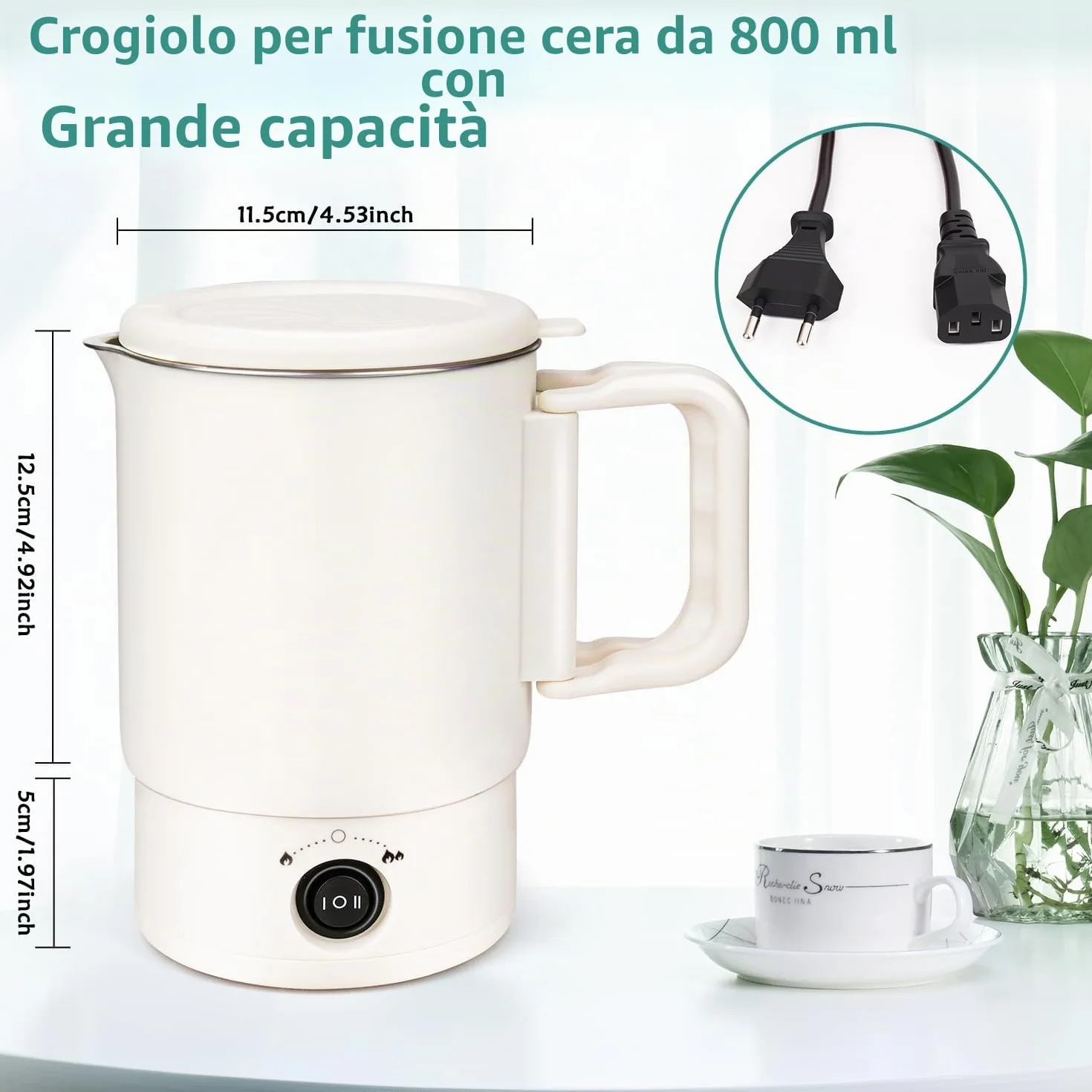 Spoyletto Fusciera elettrica per la produzione di candele, candele fai da te, set di accessori con pentola per fusione di cera, termometro, stoppino per candele, stoppino e cucchiaio per mescolare