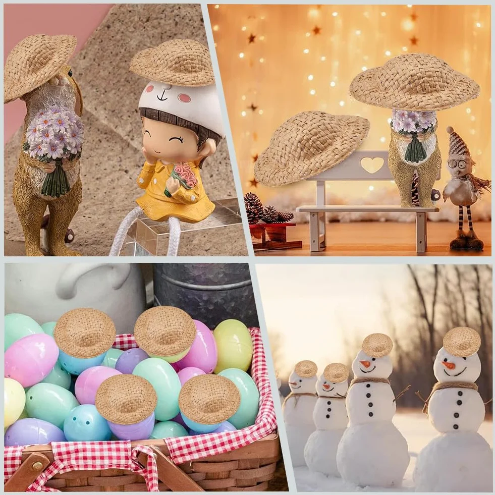 SUNNYCLU 40 pz Mini Cappello Intrecciato in Paglia per Bambole Cowboy Sombrero Decorazione Fai Da Te
