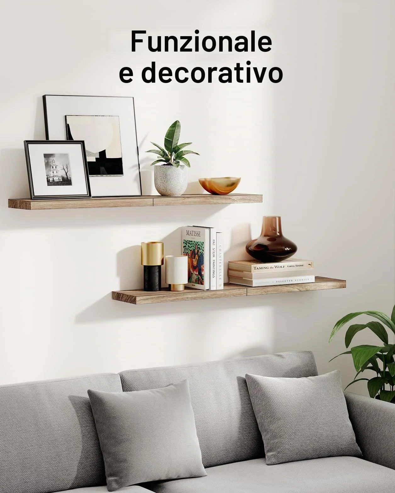 Pipishell Mensola da Muro, Mensola da Parete da 40 cm, mensole cucina in legno di Paulownia, mensole in legno set di 4 per bagno, camera da letto, ufficio, soggiorno, cucina, ecc. (marrone chiaro)