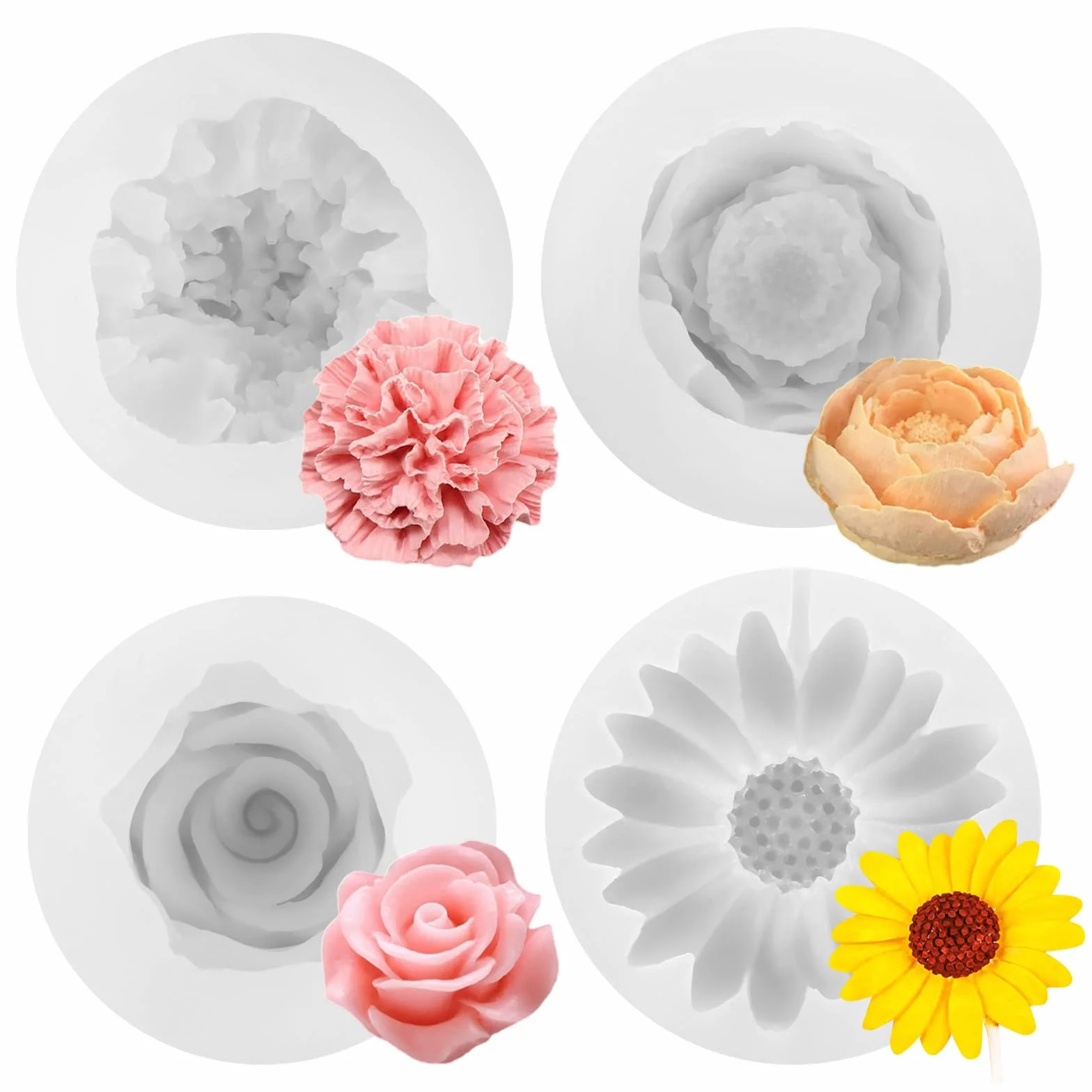 4 Pezzi Stampi in Silicone per Candele a Forma di Fiore, Stampi in Silicone per Candele, Stampo per Candele per la Creazione di Candele Fai da Te, Saponi, Decorazioni per la Casa, Artigianato in Gesso