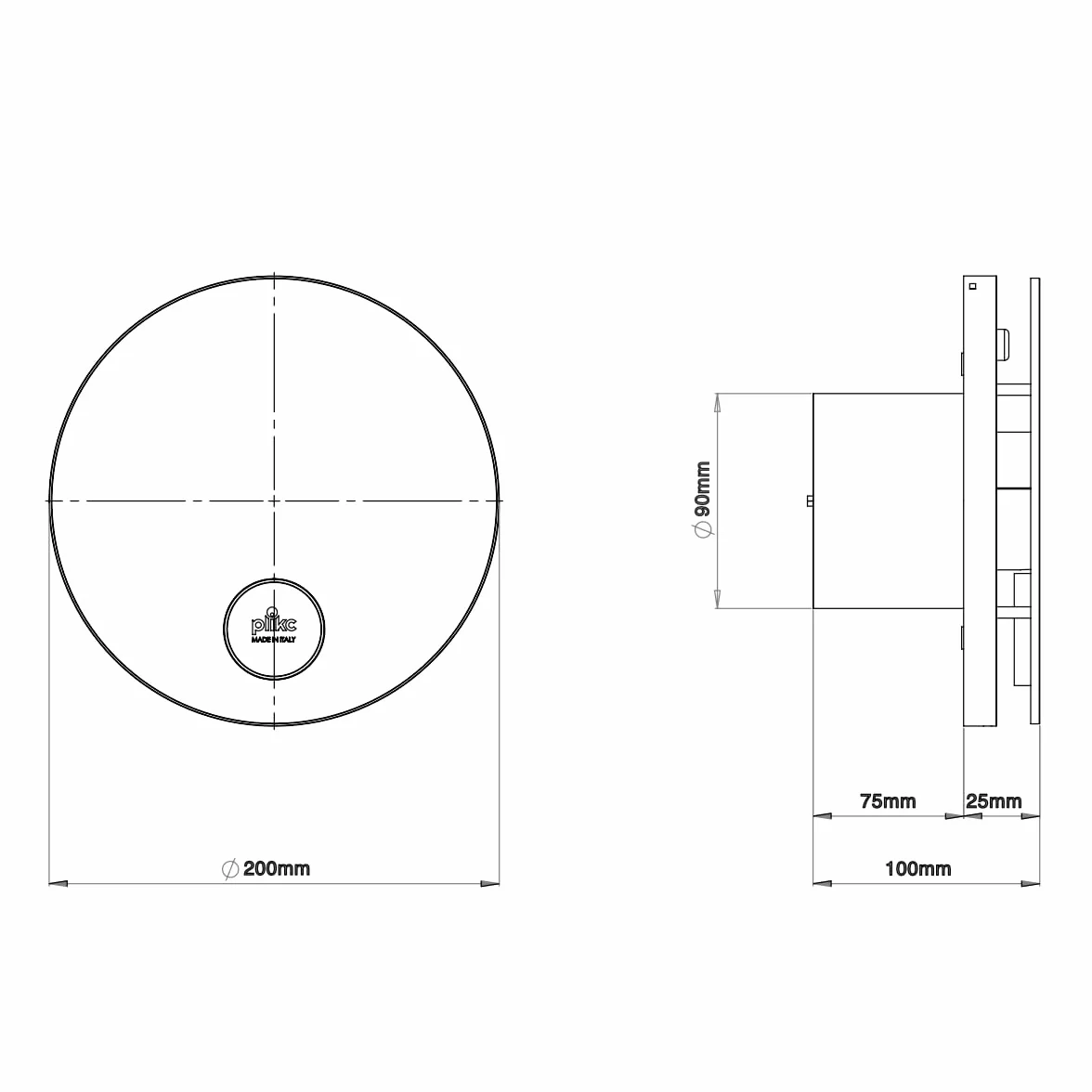 Aspiratore WIFI da parete ad aspirazione assiale serie Ario W 230Vac Bianco Foro Ø90
