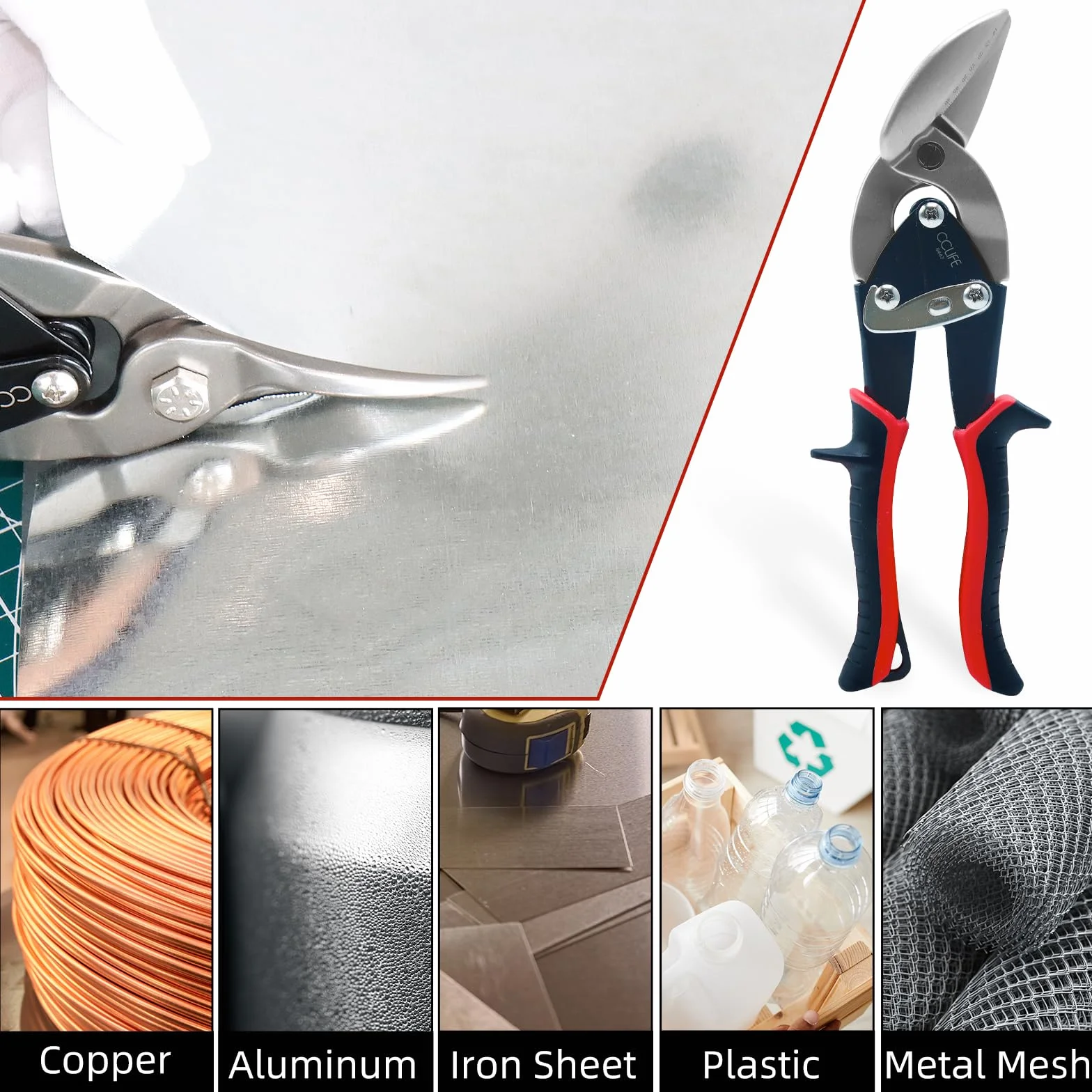 CCLIFE Cesoia per Lamiera CR-MO Aviation Snips Doppia Leva dal Taglio 45mm per lamiera adatte Massimo spessore di taglio 2mm Extra-Robusto, Nome motivo: 45mm,Sinistra