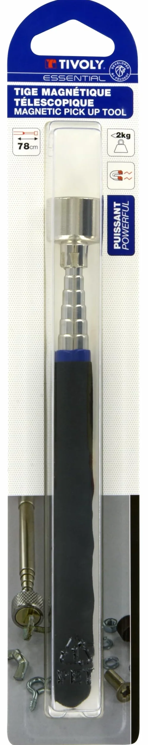 TIVOLY - Asta magnetica telescopico L78 cm - Strumento di raccolta delle parti metalliche pesanti in accesso difficile - Magnete potente - Impugnatura ergonomica - Peso massimo supportato 2 kg