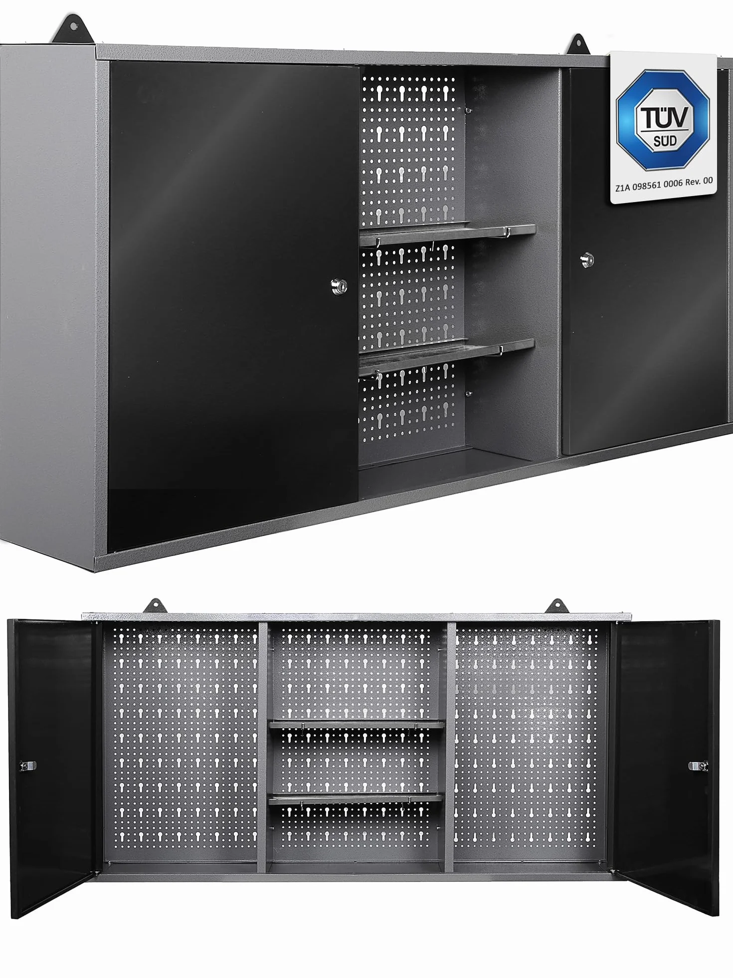 Ondis24, armadio da parete in metallo, armadio per utensili chiudibile, grigio nero, 120 cm - Kurt