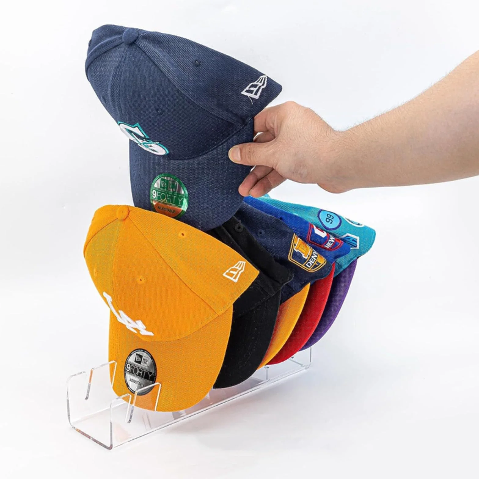 2 x organizzatore di supporto per berretto da baseball, portaoggetti in acrilico, berretto organizer, espositore per cappelli, organizzatore