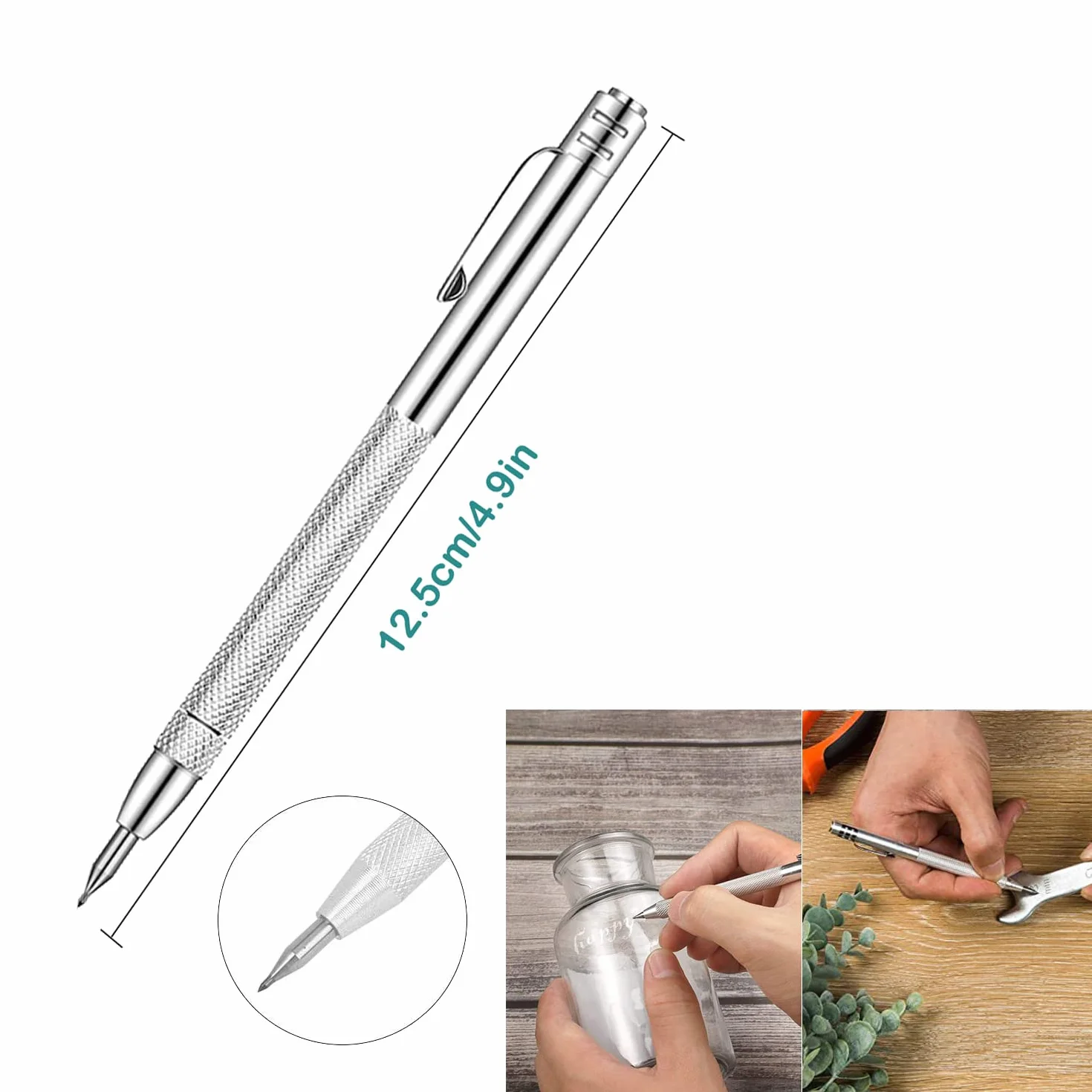 Penne Scriber Professionali (4 Pezzi), Punta in Carburo di Tungsteno, per Incisione Precisa su Acciaio Inox, Vetro, Ceramica, con Clip e Magnete (Argento)