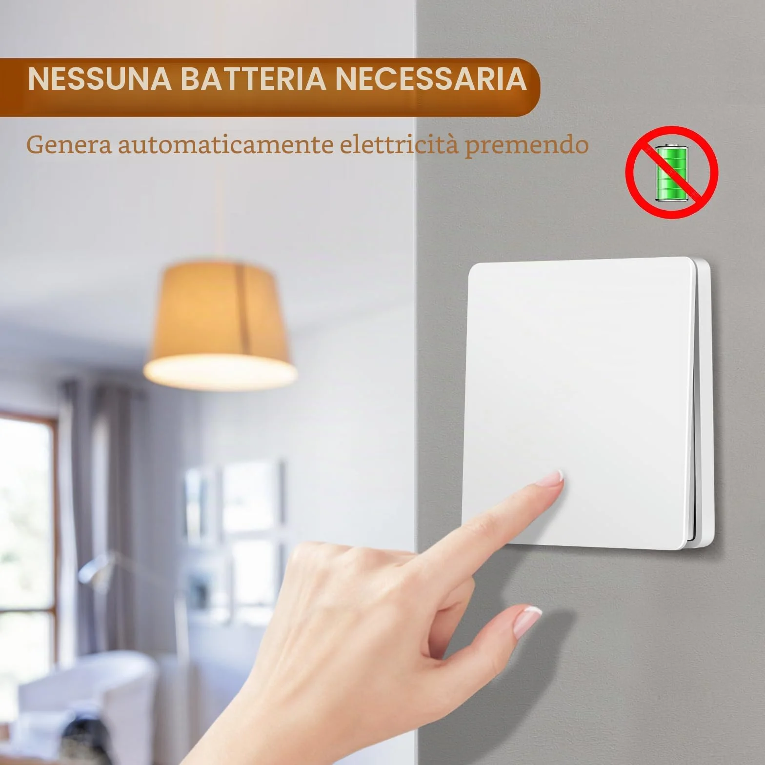 Interruttore Wireless 230v, Interruttore Senza Fili Kinetic Senza Batteria, Accensione Luci a Distanza Impermeabile, Wireless Switch Nessun Cablaggio Richiesto (1 ricevitore, 1 interruttori)