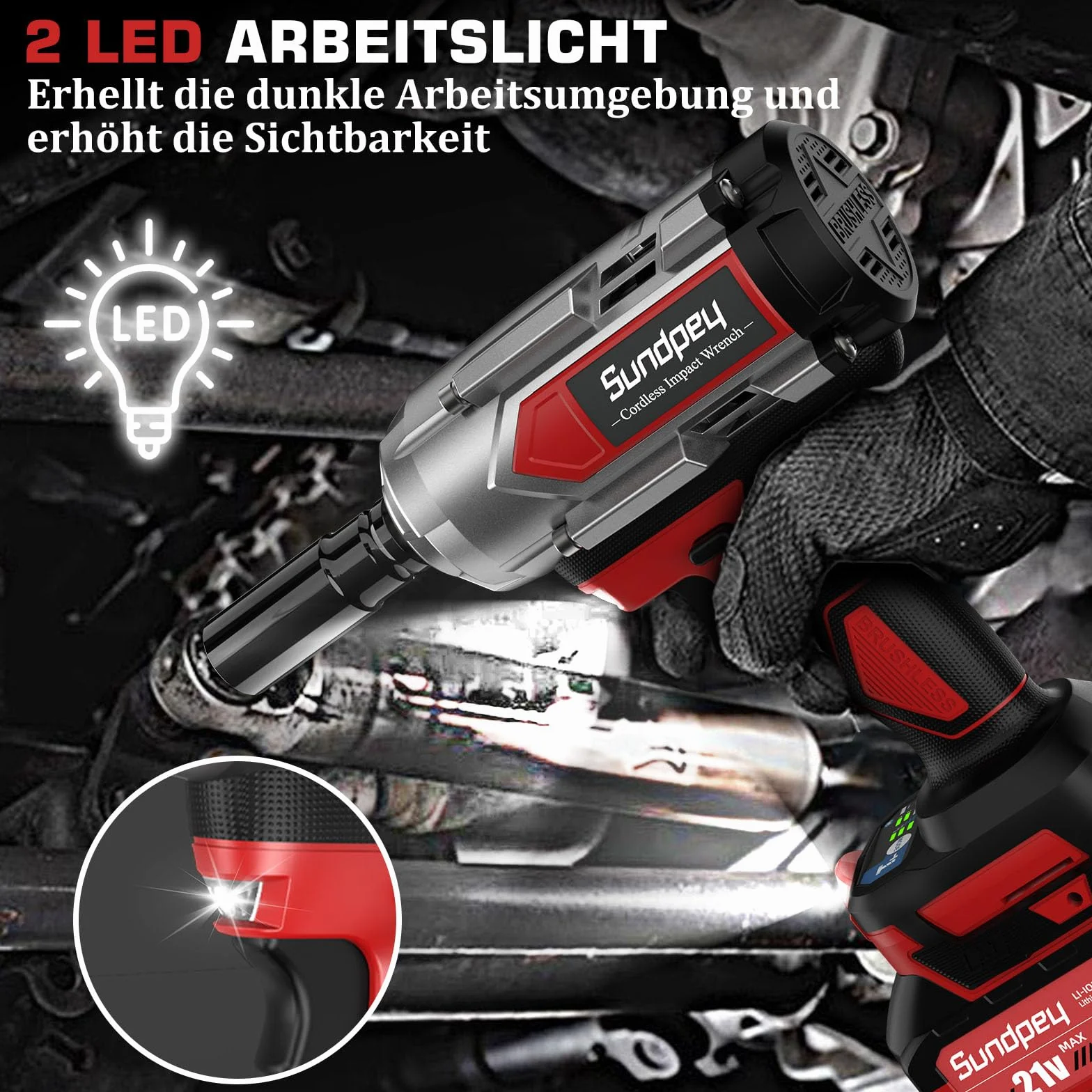 Avvitatore ad Impulsi a Batteria 1200 Nm 1/2" con 2 Batterie 4.0Ah, 6 Bussoli per Auto, Cantiere, Camion