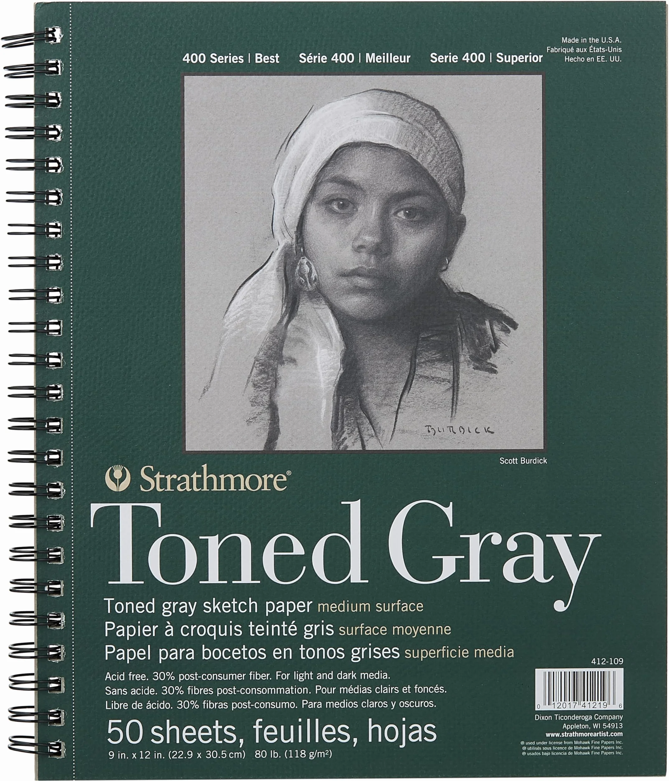 Strathmore - Blocco di carta a spirale per schizzi, 22,9 x 30,5 cm, 50 fogli, colore: Grigio