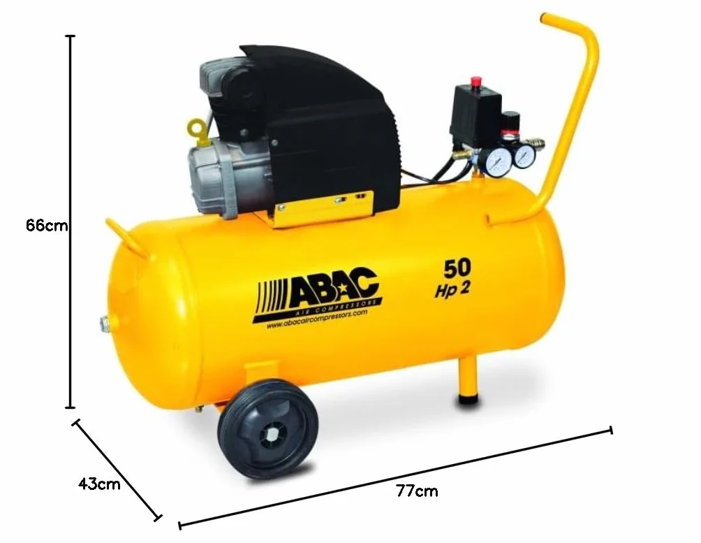ABAC Compressore d'Aria MONTECARLO B20 BASELINE, Compressore Aria 50 Litri, Doppio Manometro, Pressione Massima 8 Bar, Lubrificato ad olio, Ruote per Trasporto, Potenza 2 CV