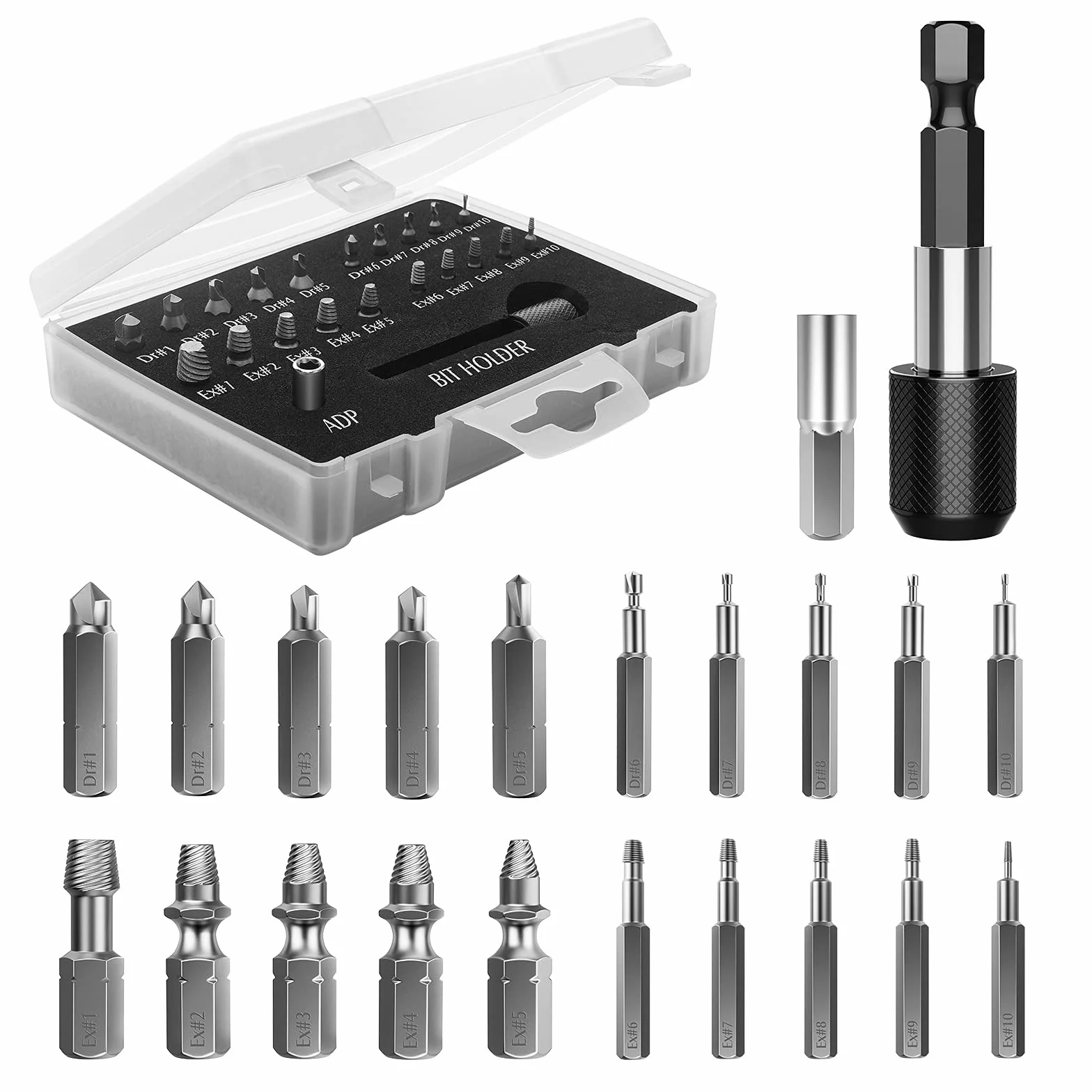 Nuovoware [22 Pezzi] Set di Estrattore di Viti Danneggiate per Viti Rotte e Spellati, in Acciaio HSS 4341 Kit Estrattore Vite di Rimozione Bulloni Rotti per la Rimozione di Vite Spogliate e Rotte