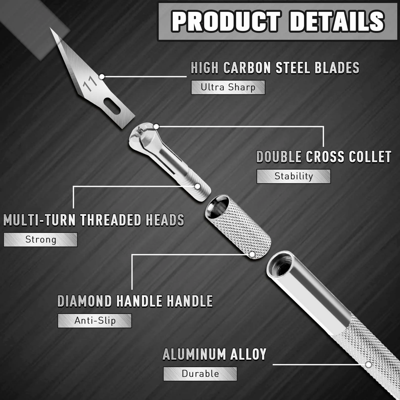 1 Pz Coltello Artigianale Coltello Hobby Coltello Exacto con 11 Pz Kit Lame in Acciaio Inossidabile, 1 Pz Acciaio 15 CM Righello per Arte, Scrapbooking, Stencil