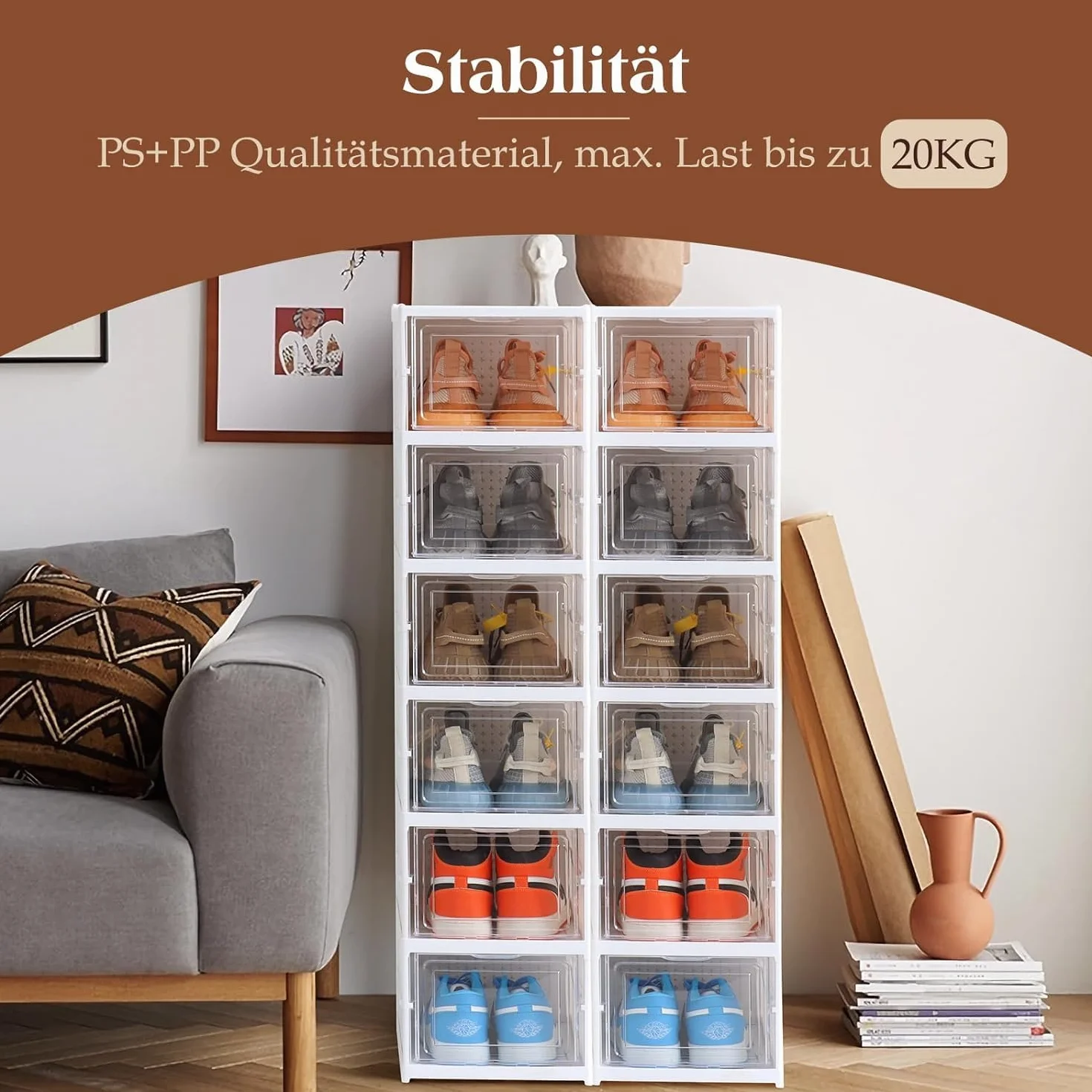 SQUADO Scatole Scarpe Porta Trasparenti 6 Piani Pieghevole Contenitori Organizzatore Portascarpe Scarpiera Shoe Storage Box con coperchio