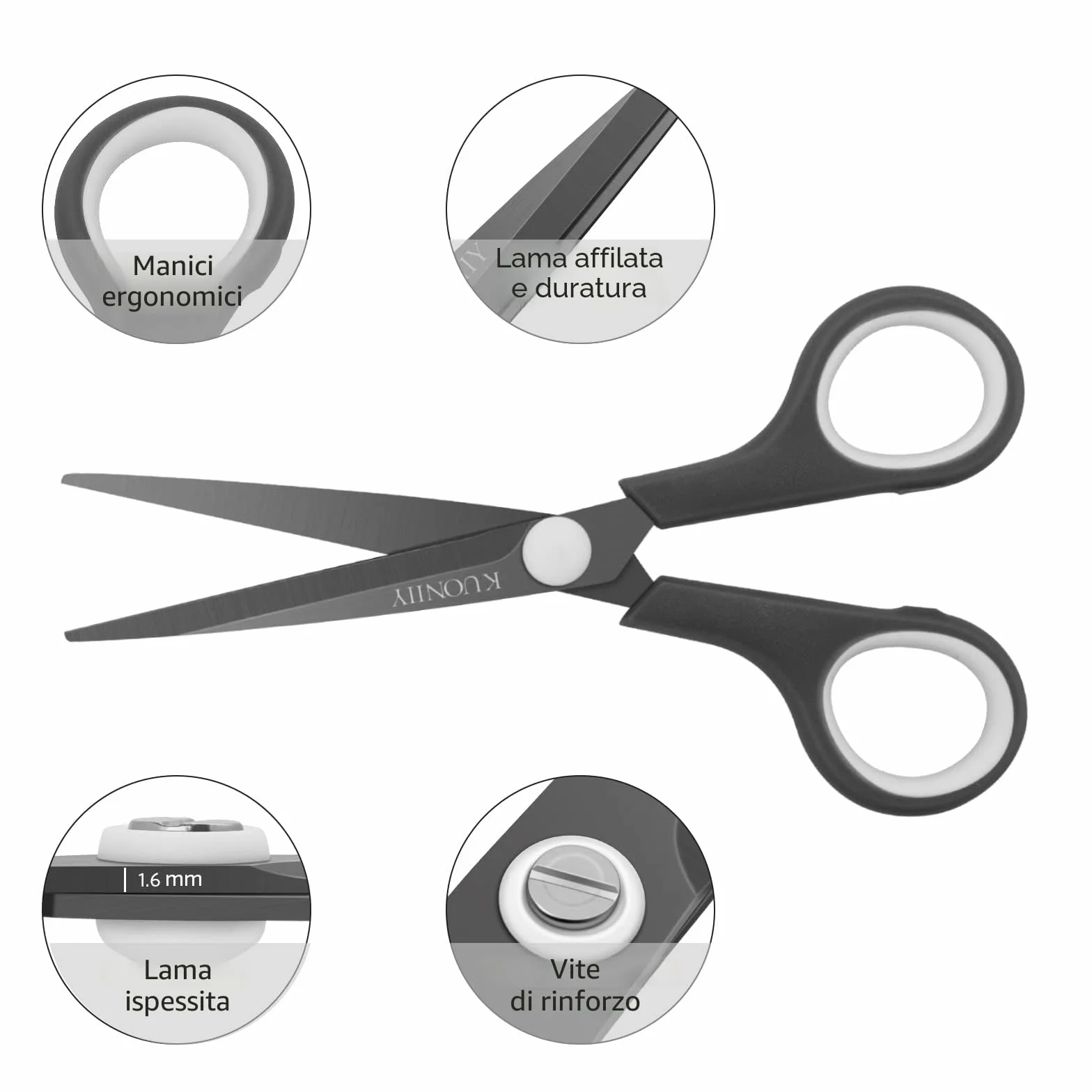 KUONIIY Forbici ultra affilate Rivestita in Titanio titanio con impugnatura morbida, forbici multiuso, 15,3 cm