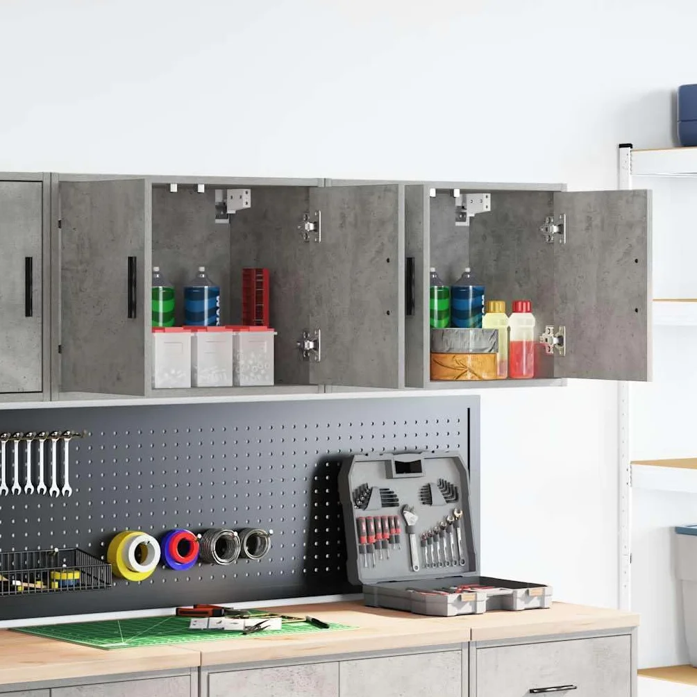 vidaXL Pensili per Garage 2 pz Grigio Cemento in Legno Multistrato