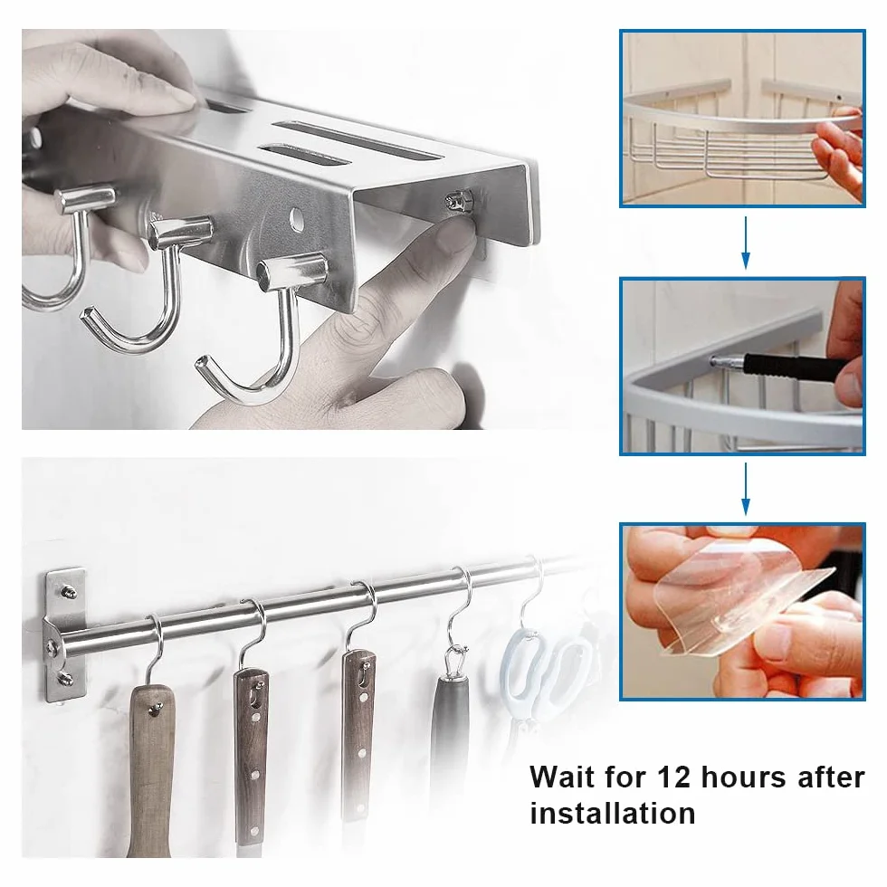 WYAN 16 Pezzi Ganci Adesivi Chiodoi,Antitraccia Gancio da Parete,Gancio Viti Autoadesive,Impermeabile(8Pcs 8mm+8Pcs 16mm asta a vite)