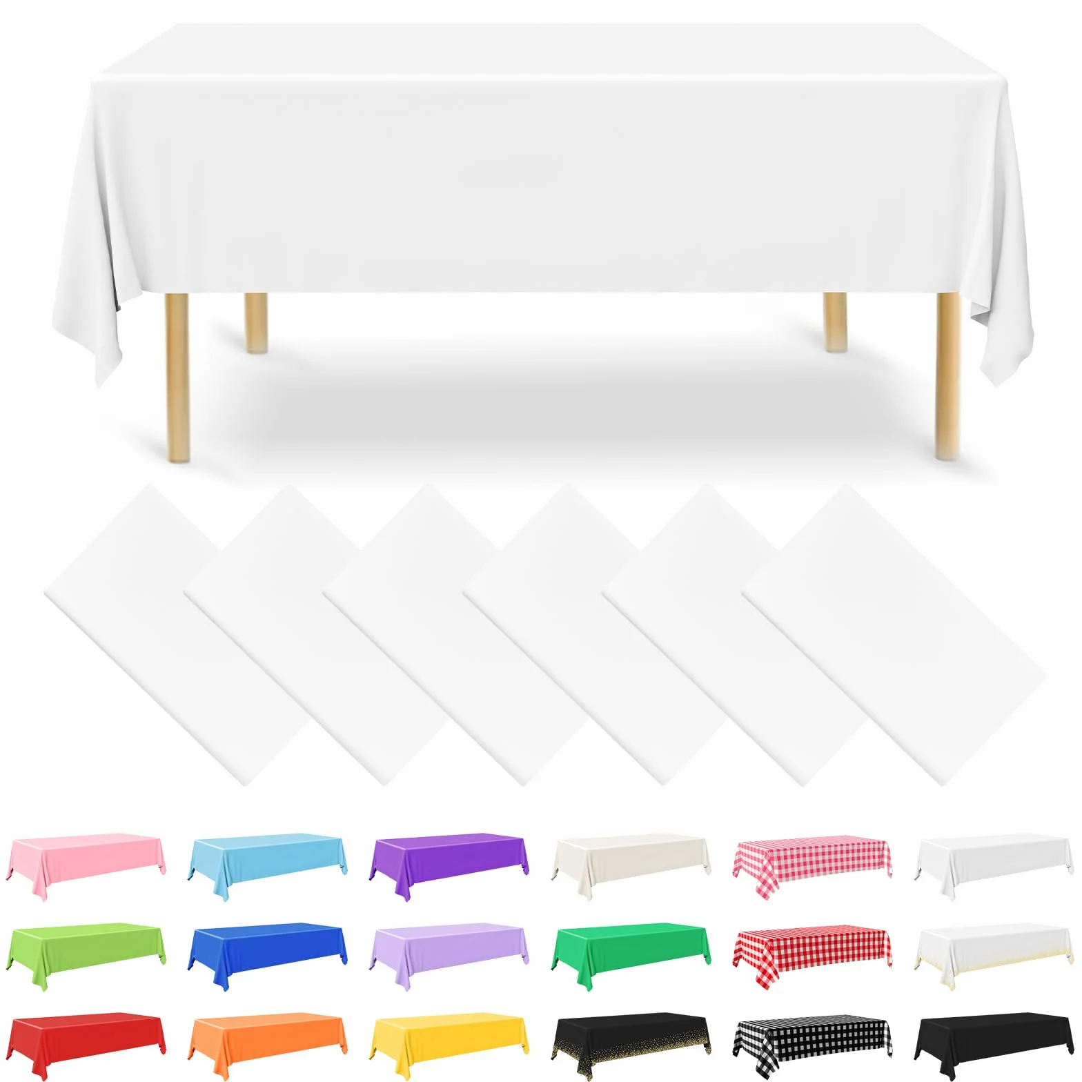 NACHLYNN Confezione da 6 Tovaglie in Plastica 137 x 274 cm Bianche Rettangolari per Feste