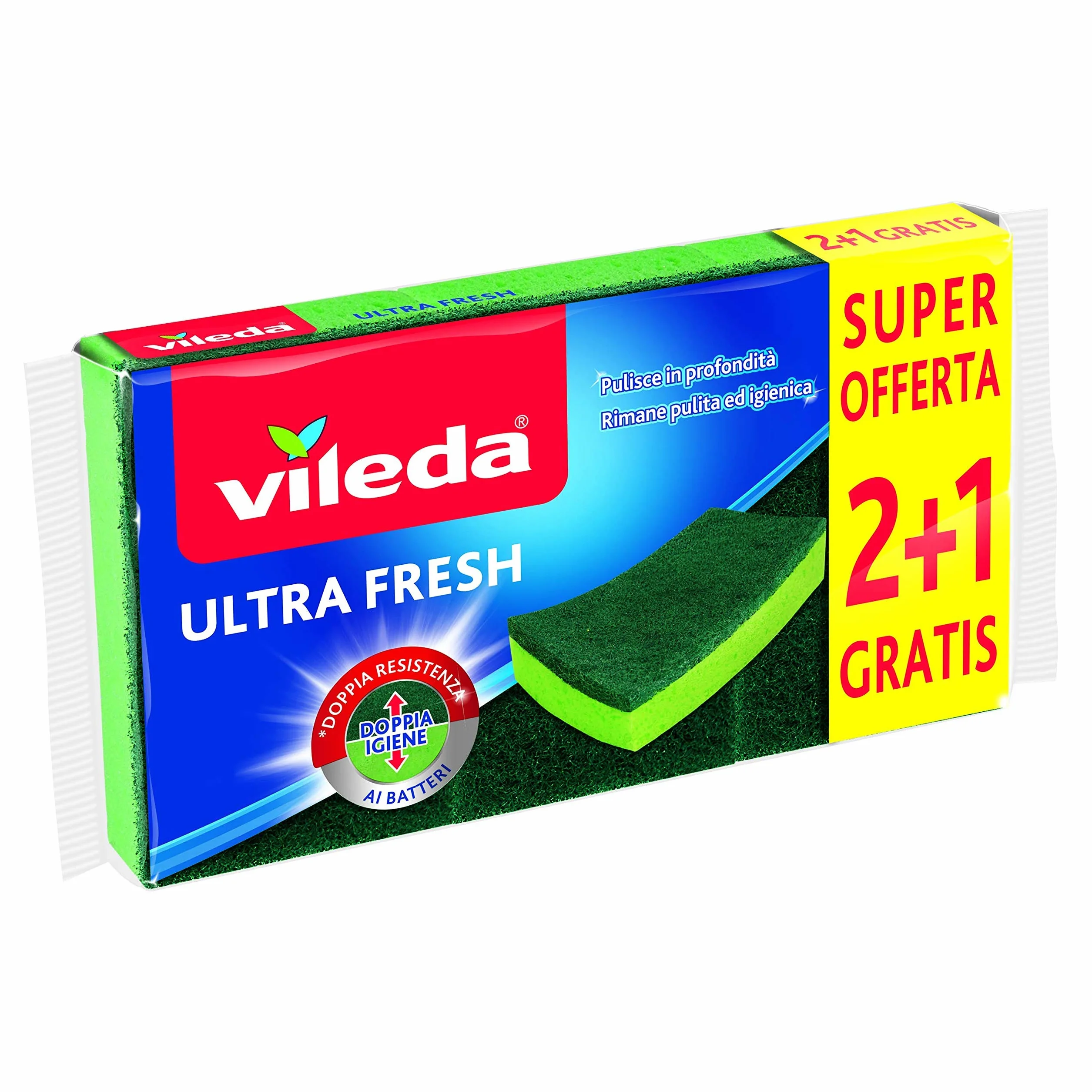Vileda Ultra Fresh Spugna Abrasiva Antigraffio 2+1, Verde