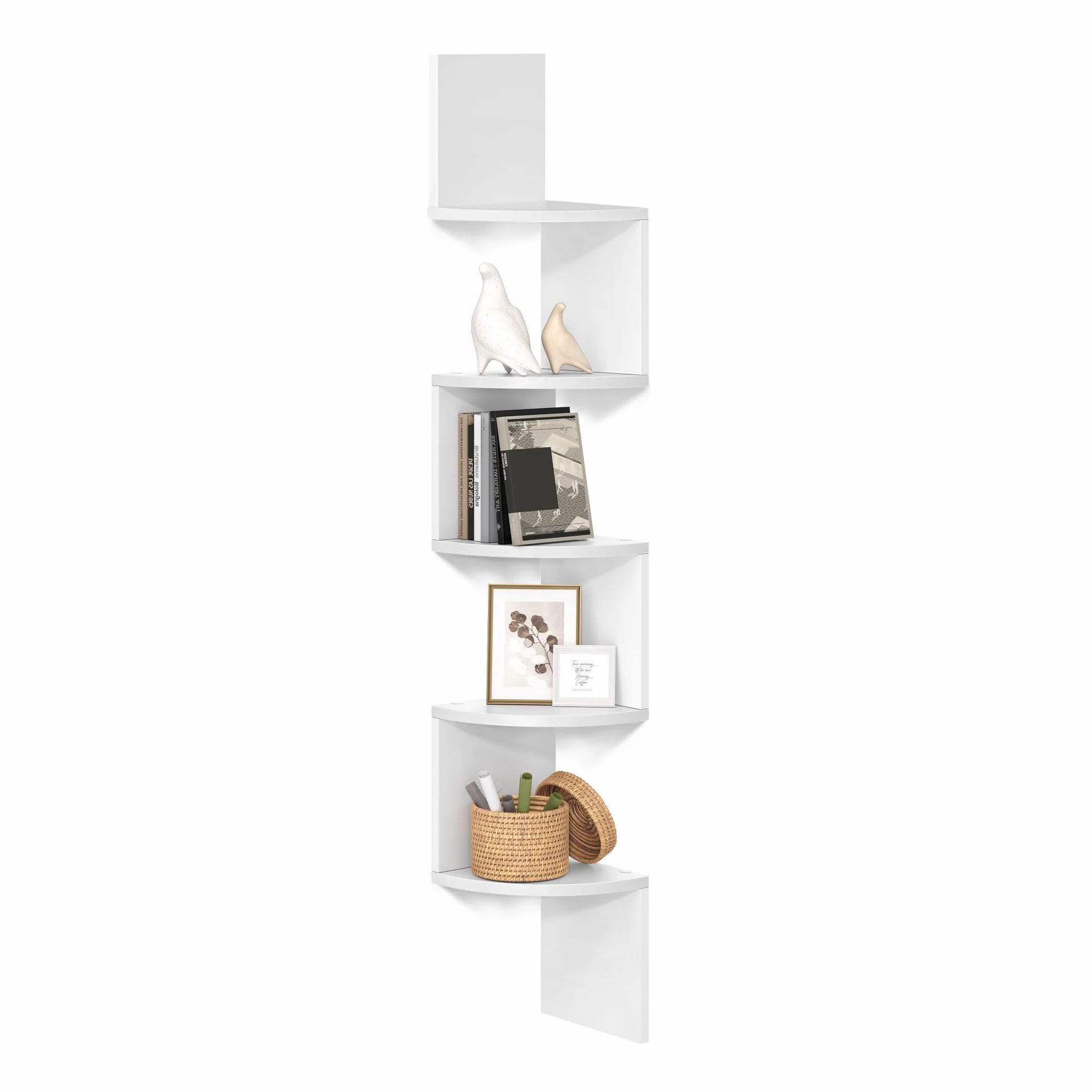 VASAGLE Libreria Angolare, Mensola Angolare da Muro, Scaffale da Parete a 5 Ripiani, 126 x 20 cm, in Camera da Letto Soggiorno Bagno Studio, Porta Piante, Bianco Nuvola LBC20WT