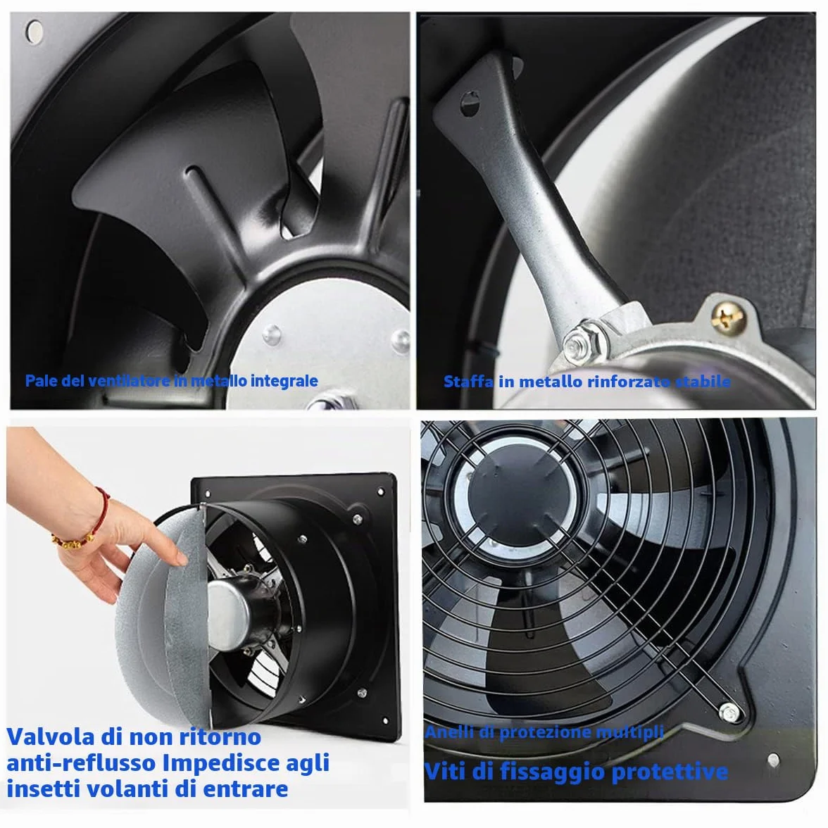 Ventola Aspirazione 300 mm Estrattore Aria Termosifoni Booster Ventilazione Parete Aspiratore Cucina Bagno