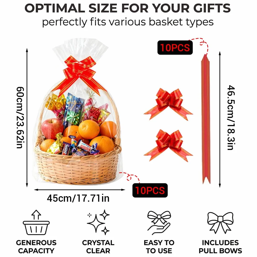 10 Pezzi Sacchetti Per Cesti Regalo Trasparenti, Fogli Cellophane Trasparente Per Confezioni, Sacchetti di Carta Trasparenti per Cesti e Bouquet, Per Confezioni Regalo, Feste, Eventi, 45 x 60 cm