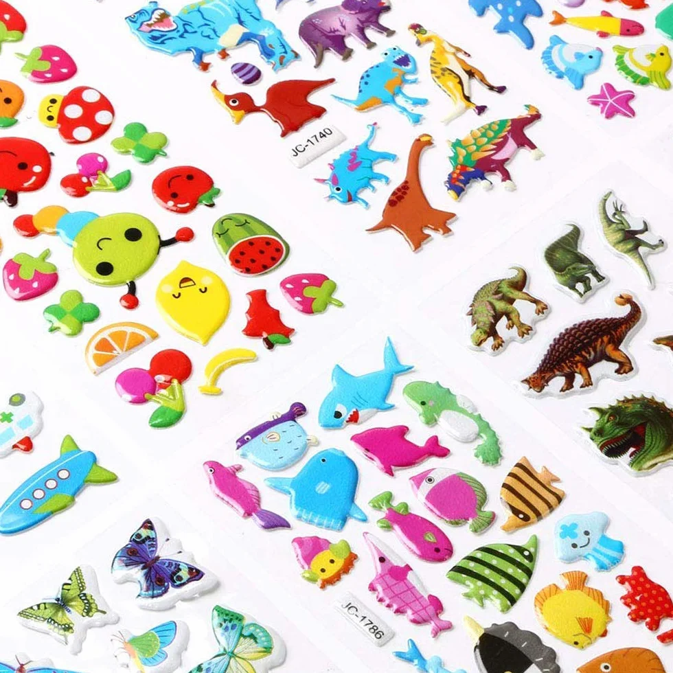 Vicloon Adesivi 3D, 22 fogli di varietà di adesivi gonfi, oltre 550 adesivi, per feste, regali gratificanti, scrapbooking, inclusi animali, pesci, dinosauri