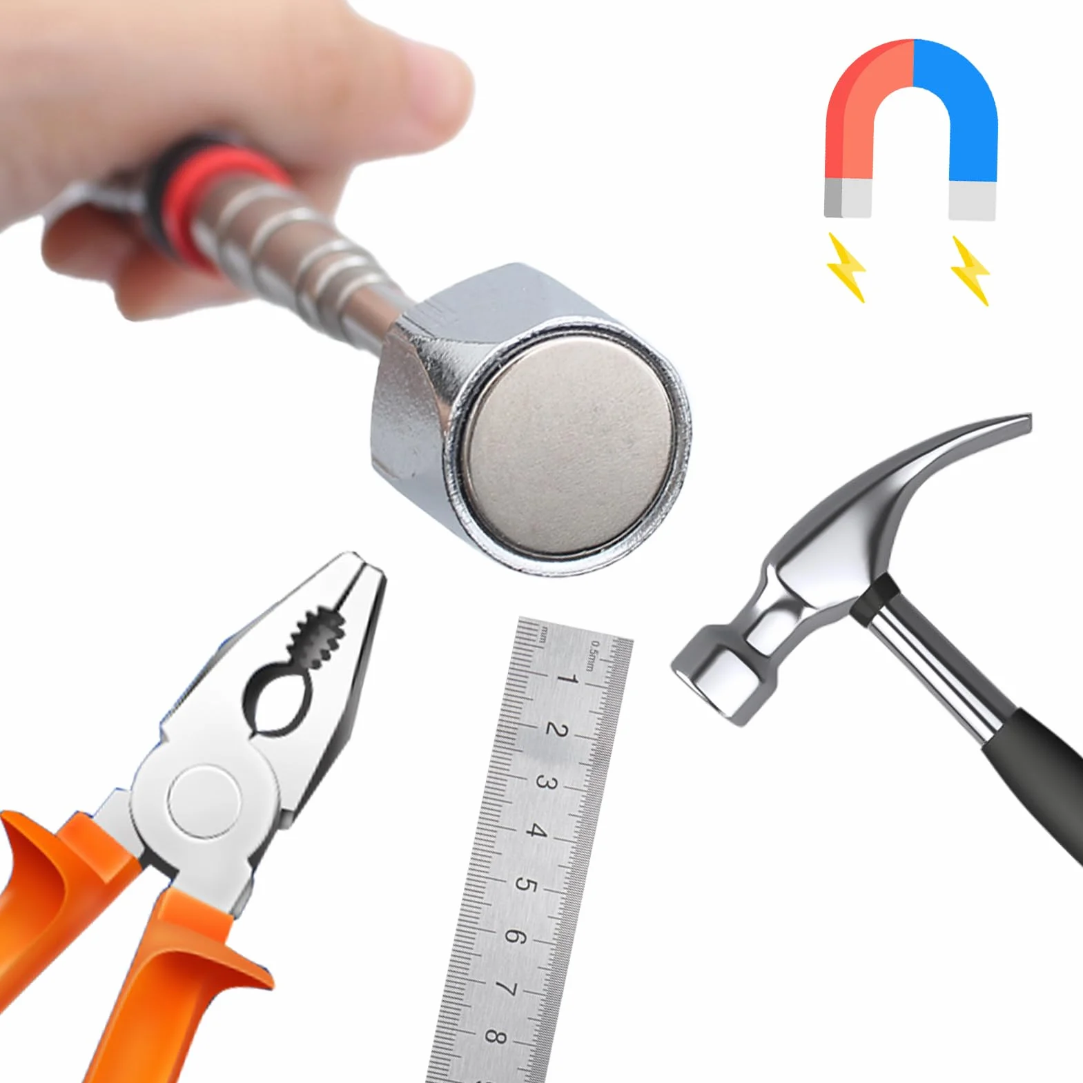 1pezzi Strumento Magnetico per Pickup,Asta Telescopica Magnetica Portatile, Estensibile 19-78.5cm, per recupero di Piccole Pezzi,Oggetti Metallici(16 lb)