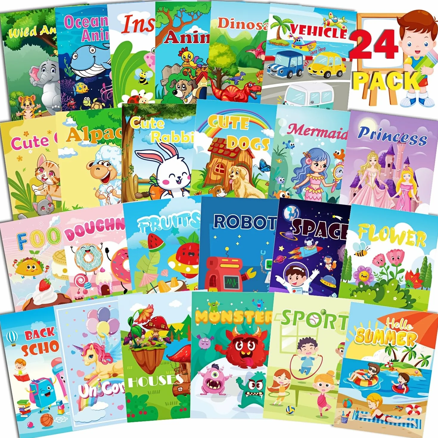 Aannanl 24 mini libri da colorare per bambini 2-8 anni regali feste attività scolastiche
