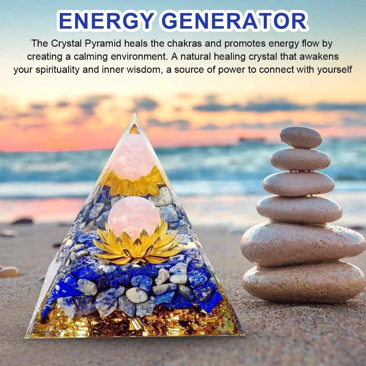 Piramide di Orgonite Ametista Cristallo per Meditazione Guarigione Chakra Yoga